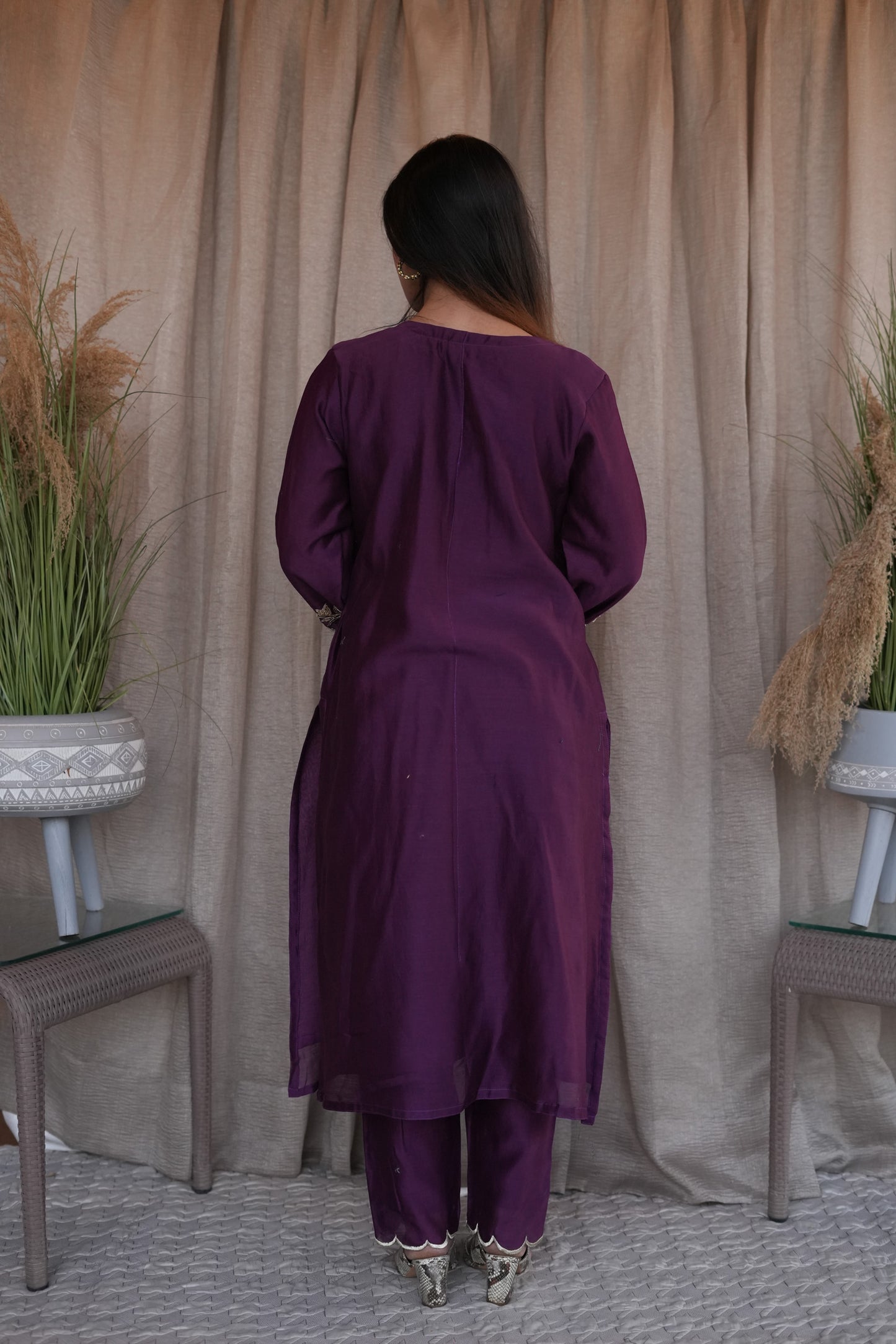 Rose Gold Beaded Chanderi Suit Set