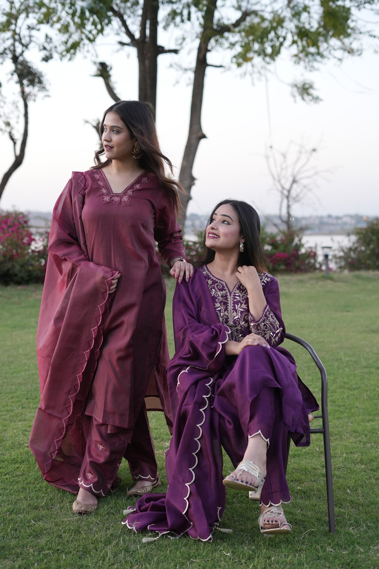 Rose Gold Beaded Chanderi Suit Set