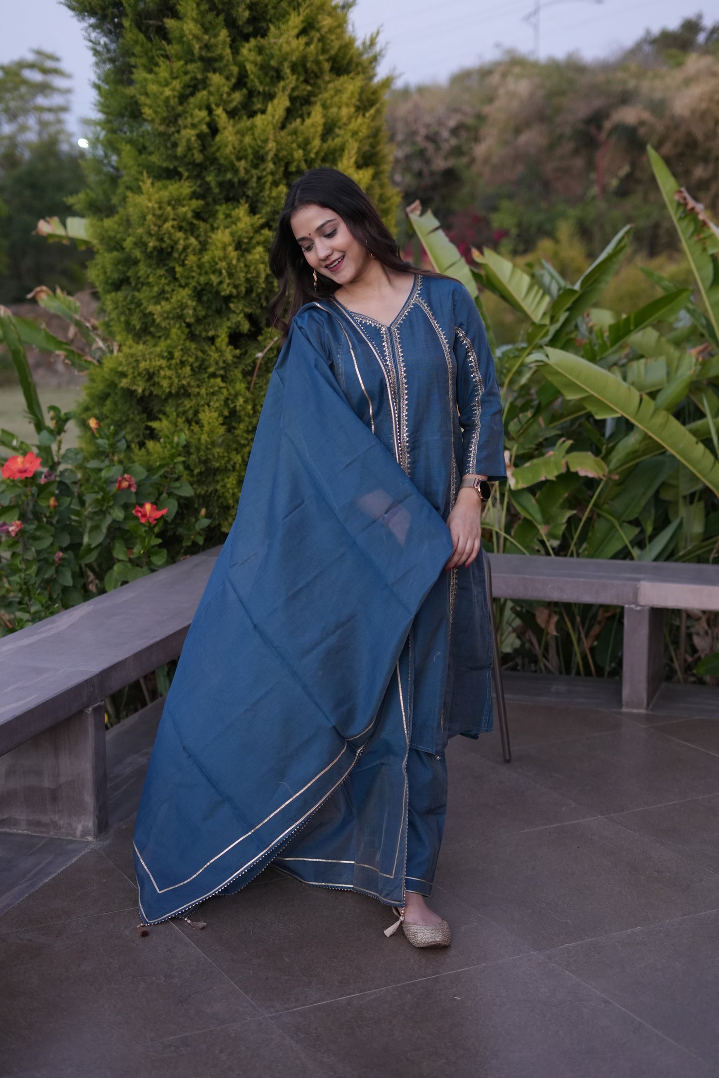 Chanderi Golden Dori Embroidered princess Suit Set