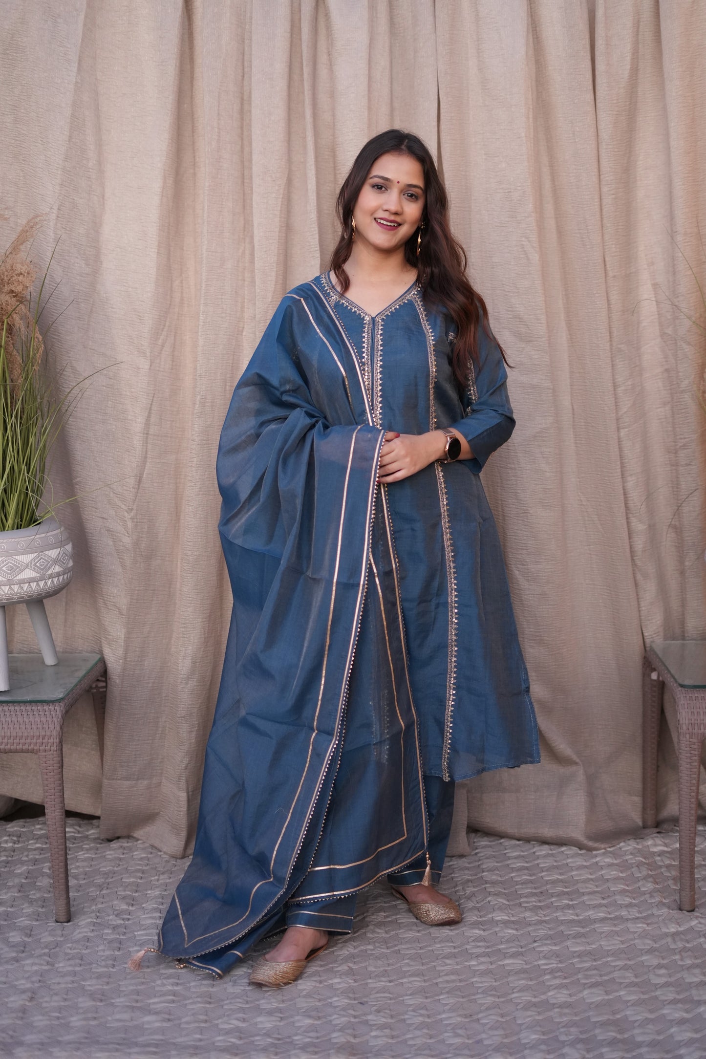 Chanderi Golden Dori Embroidered Princess Suit Set