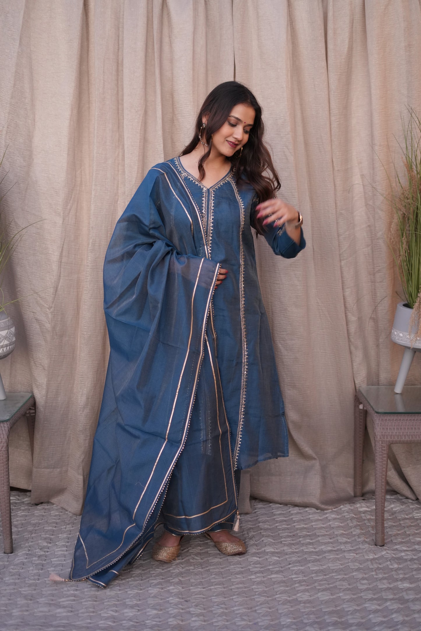 Chanderi Golden Dori Embroidered princess Suit Set