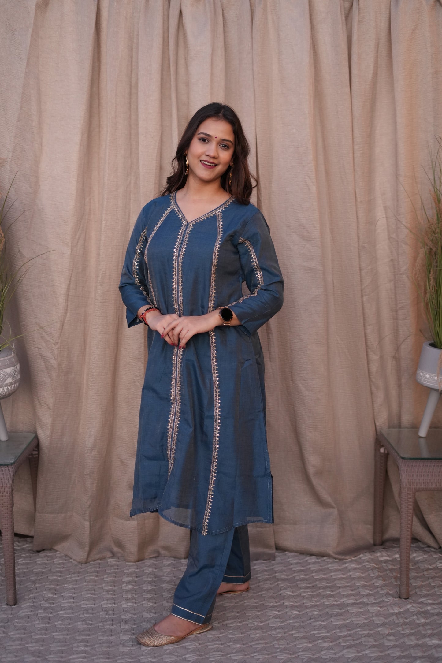 Chanderi Golden Dori Embroidered princess Suit Set