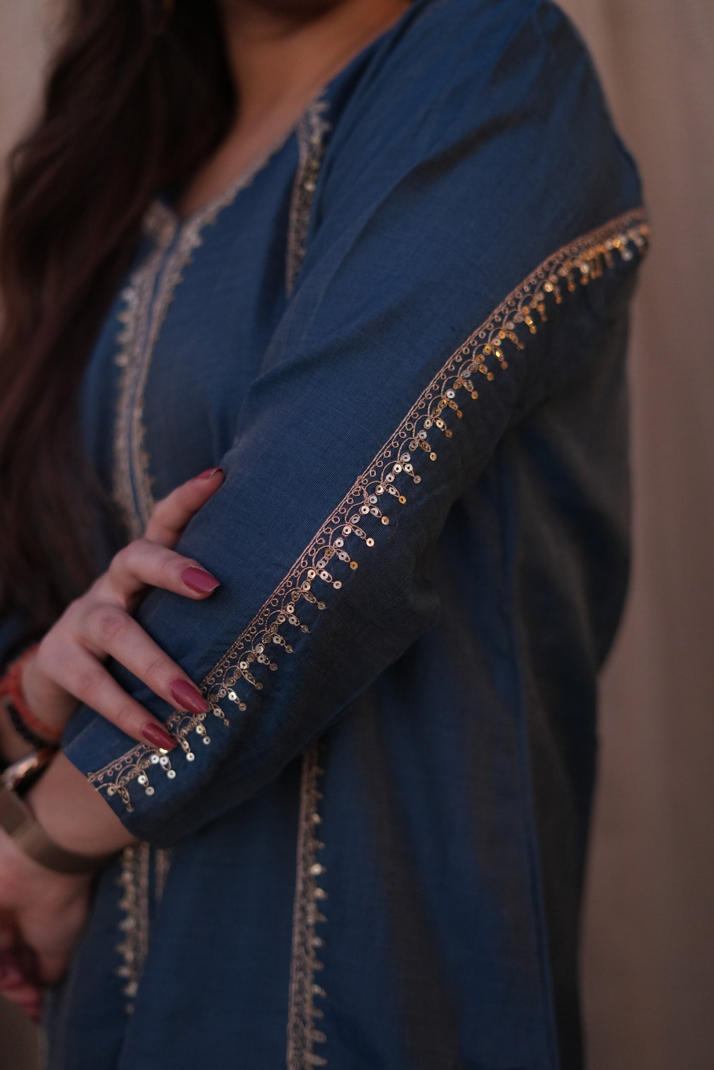 Chanderi Golden Dori Embroidered princess Suit Set