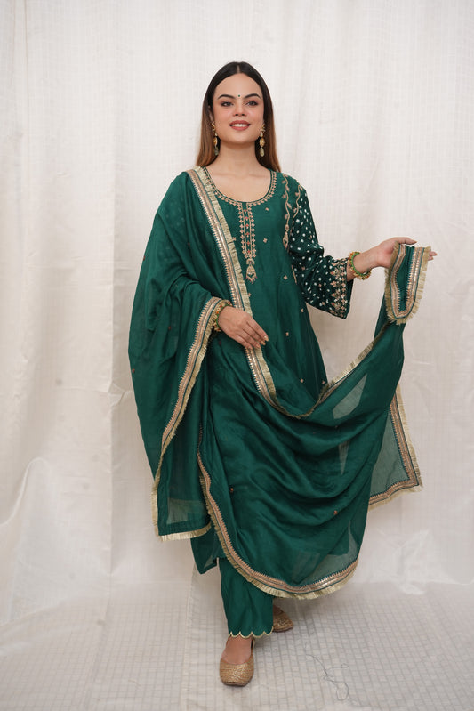 Chanderi Golden Hand Embroidered Suit Set