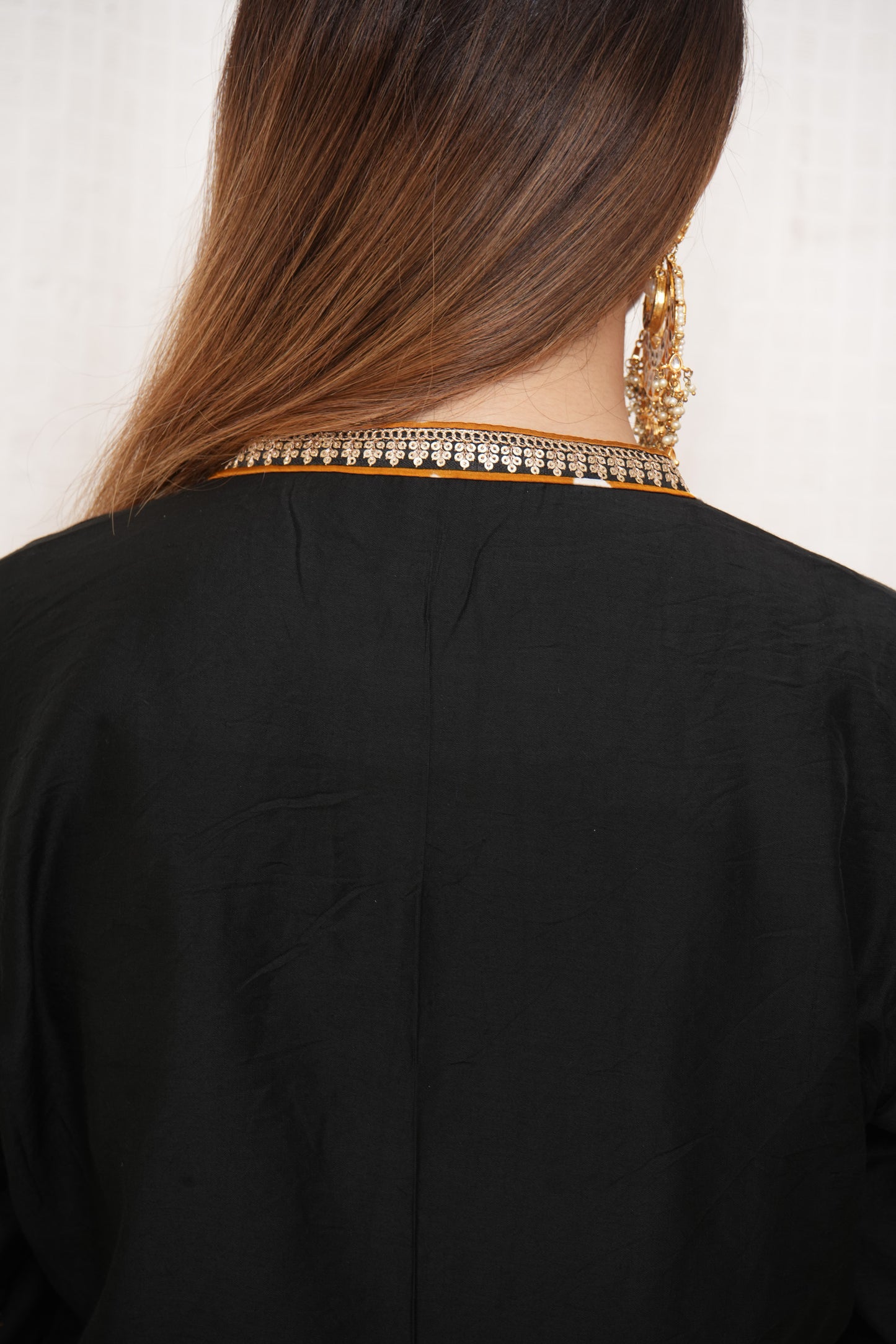 Black sequence embellished Chanderi suitset with yellow dupatta