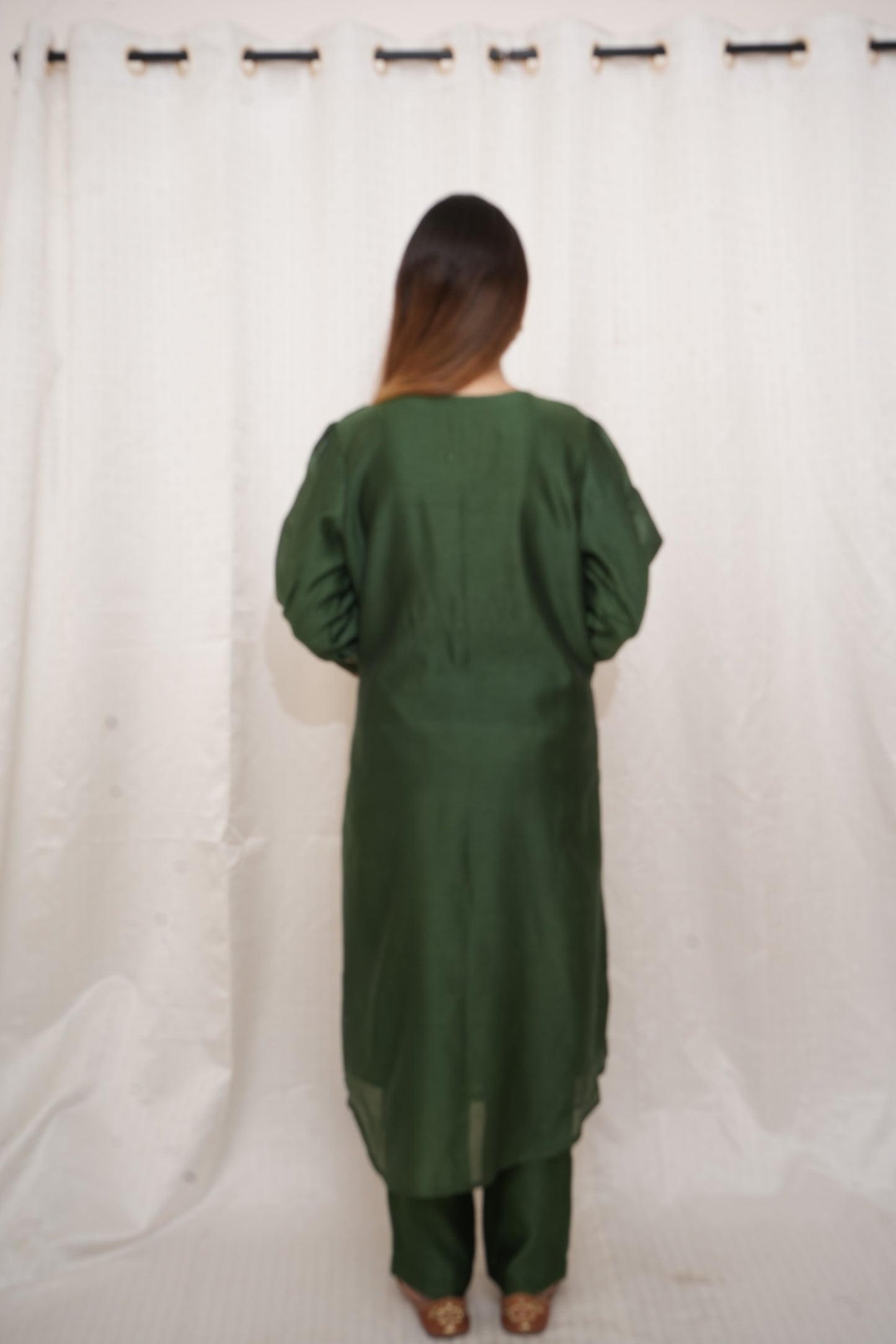Green Chanderi lace embellished suit