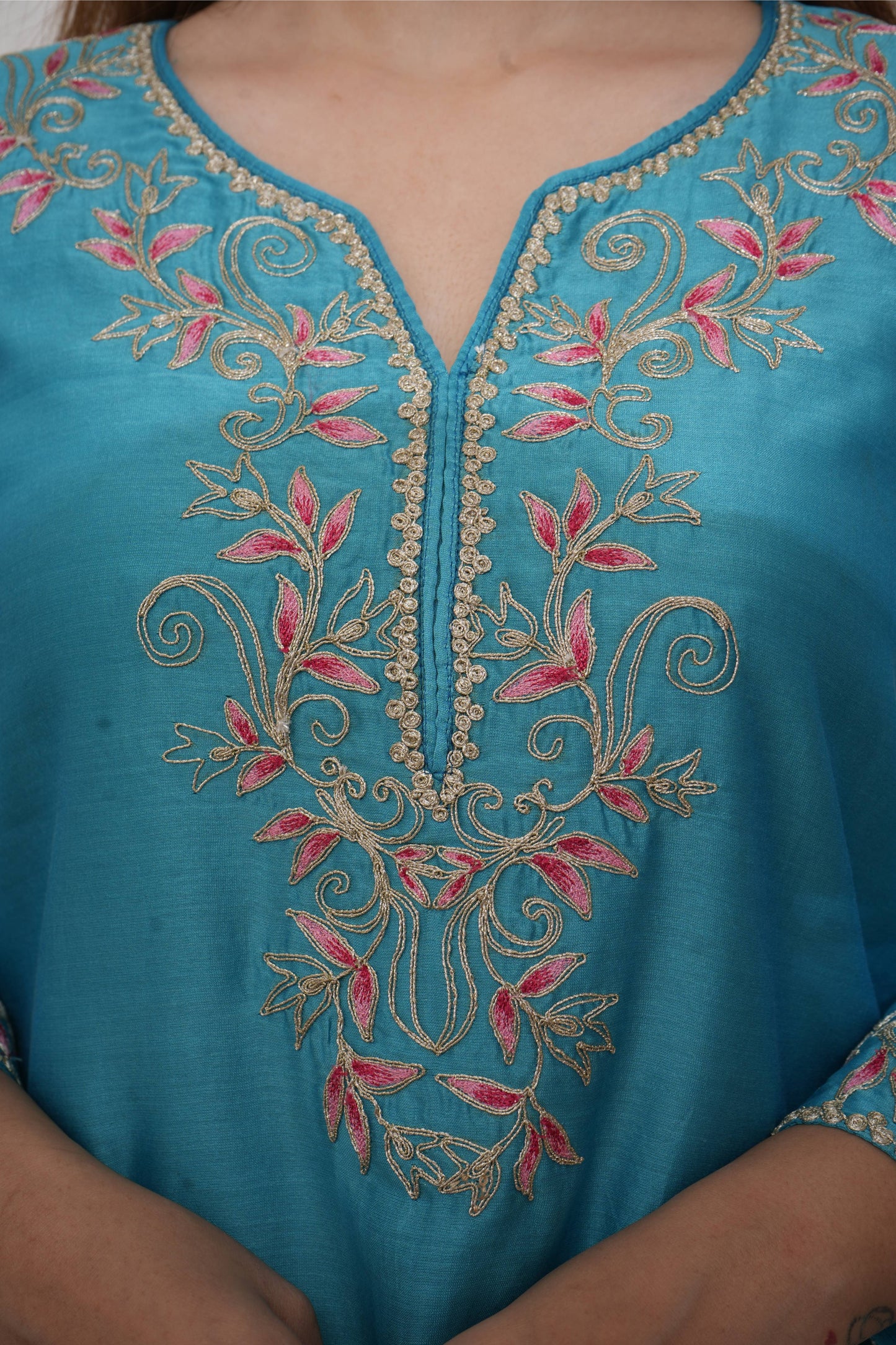 Powder Blue Chanderi Silk Dori and Shaded Suit Set
