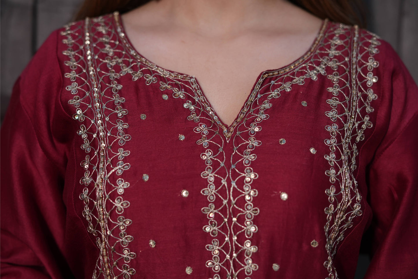 Golden Embroidered Dori And Sequence Embellished Chanderi Silk Suit Set
