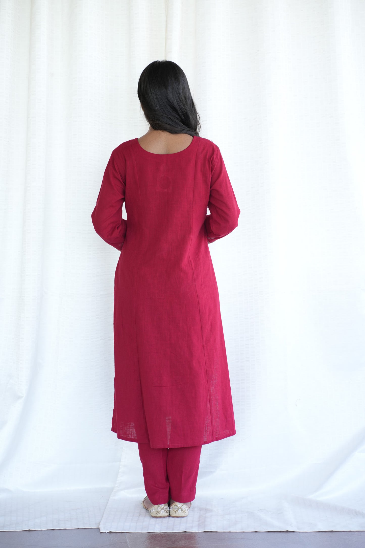 Red cotton Slub Ajrakh patched suitset