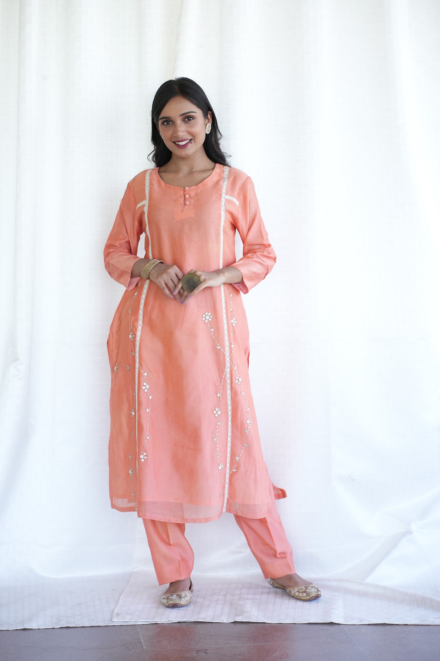 Purple Chanderi Lace Work Gotta Patti Kurta And Pant