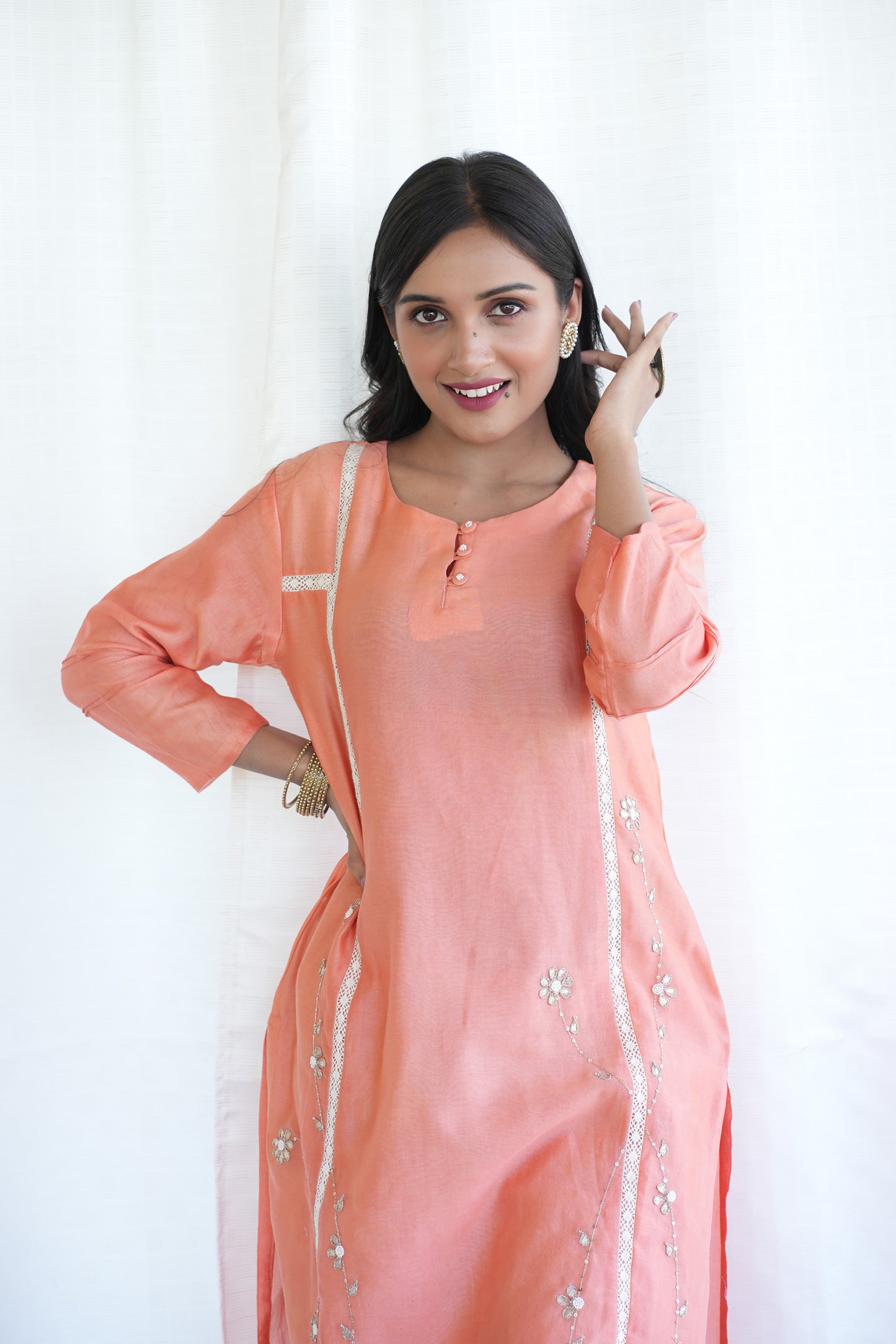 Purple Chanderi Lace Work Gotta Patti Kurta And Pant