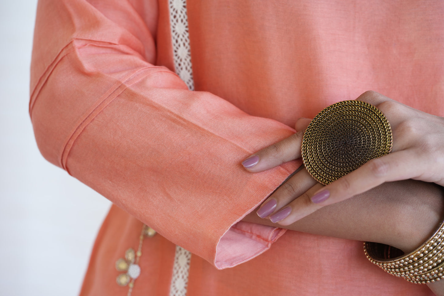 Purple Chanderi Lace Work Gotta Patti Kurta And Pant