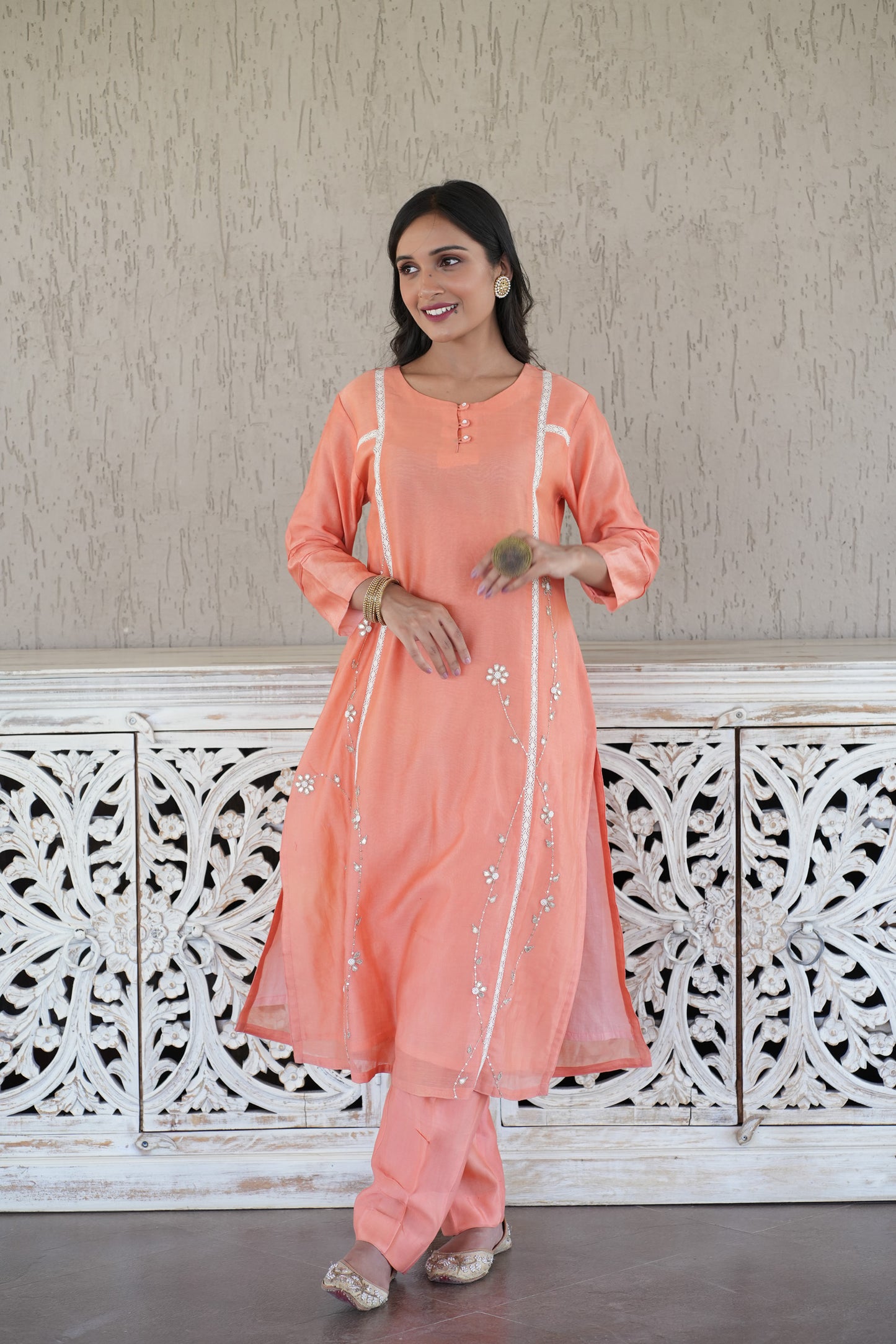 Purple Chanderi Lace Work Gotta Patti Kurta And Pant