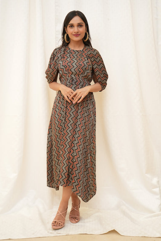 Black ajrakh zigzag modal dress