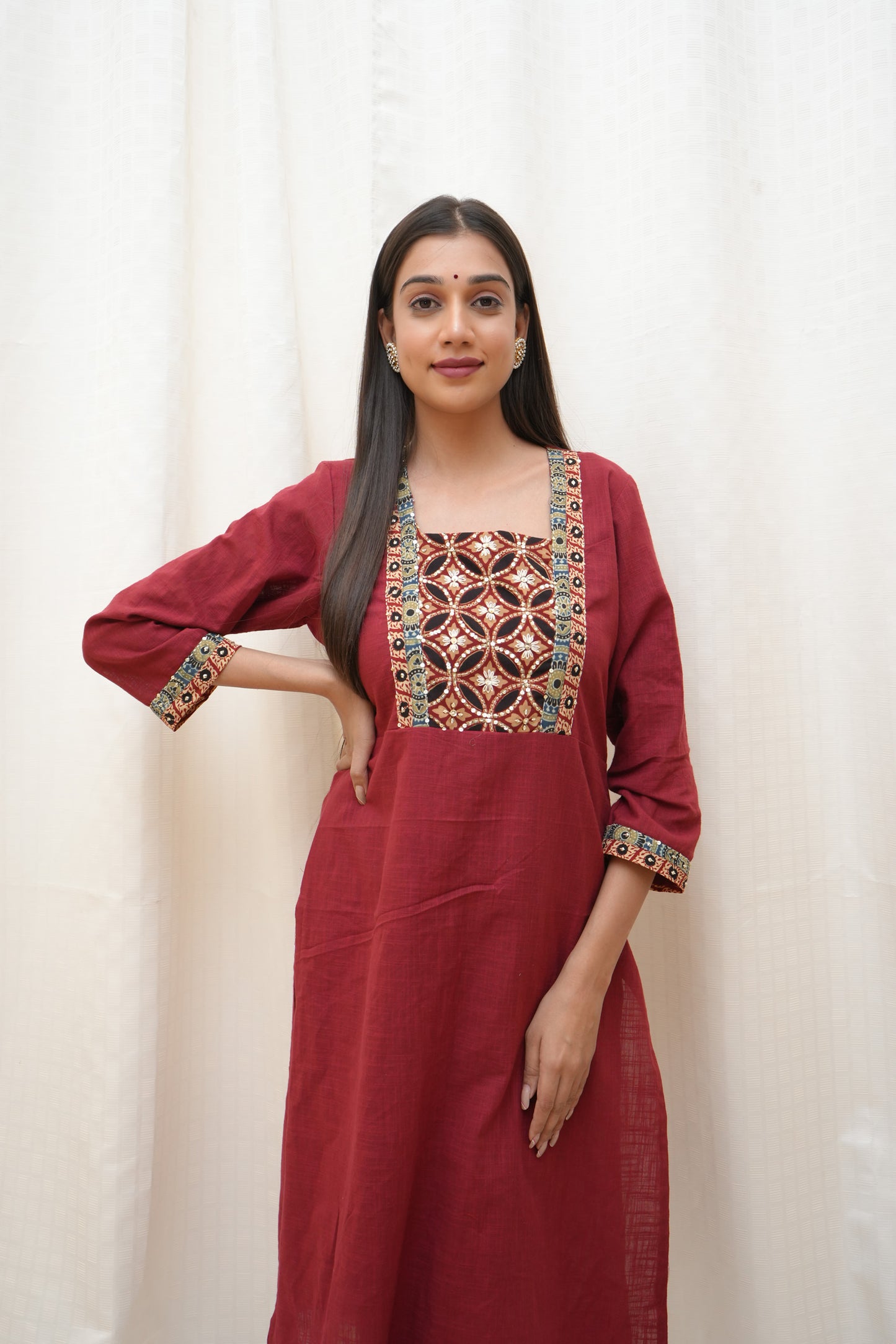 Rust patch work kurta