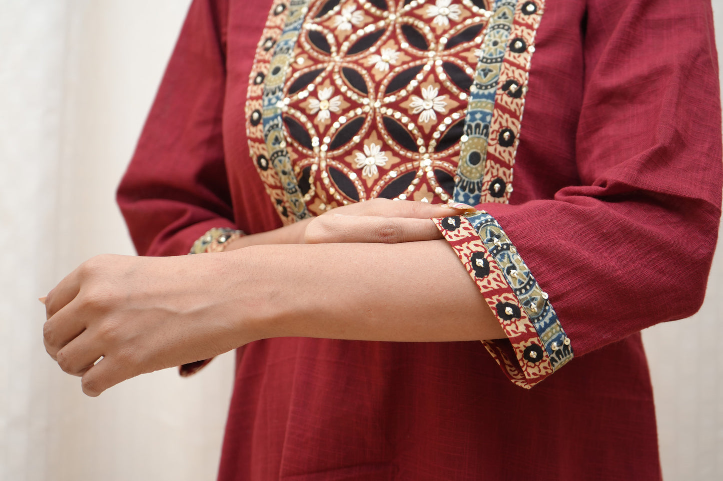 Rust patch work kurta