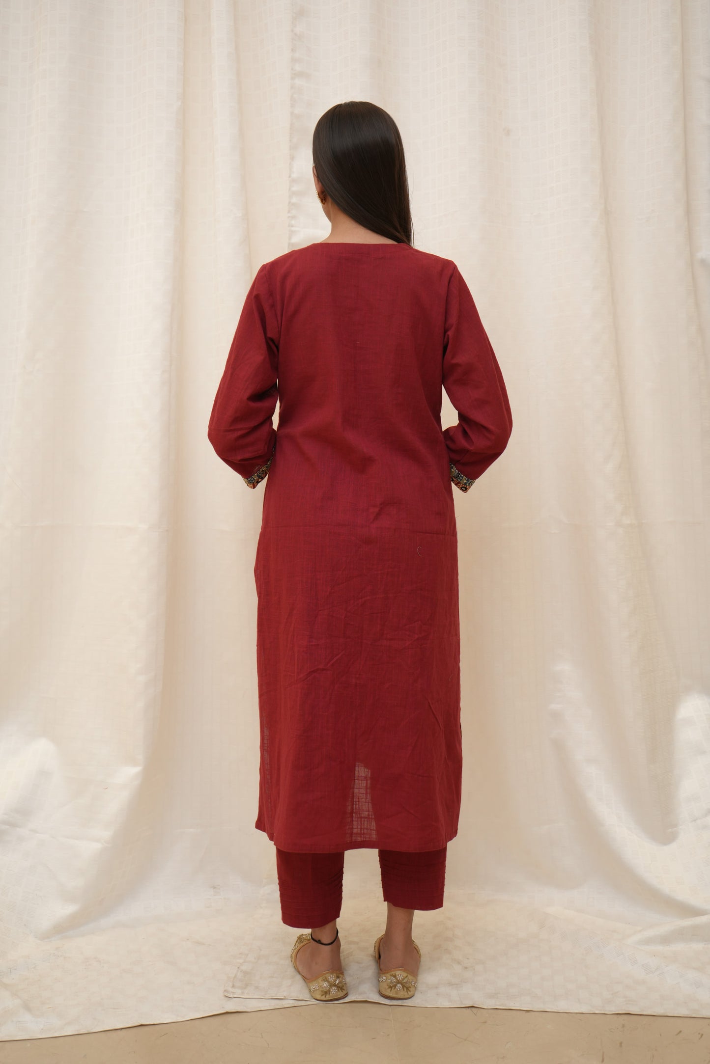 Rust patch work kurta