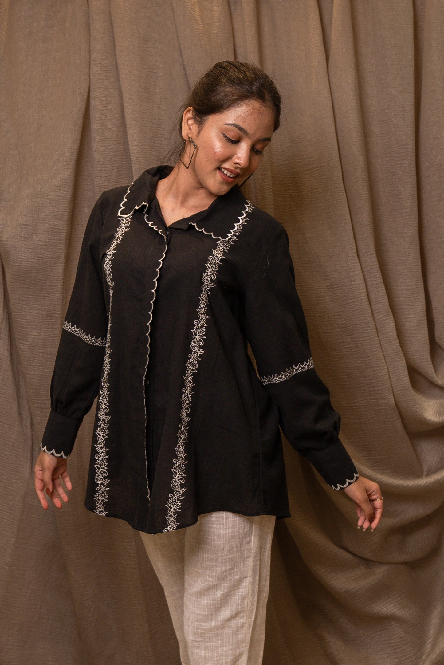 Cotton Linen Embroidered Shirt