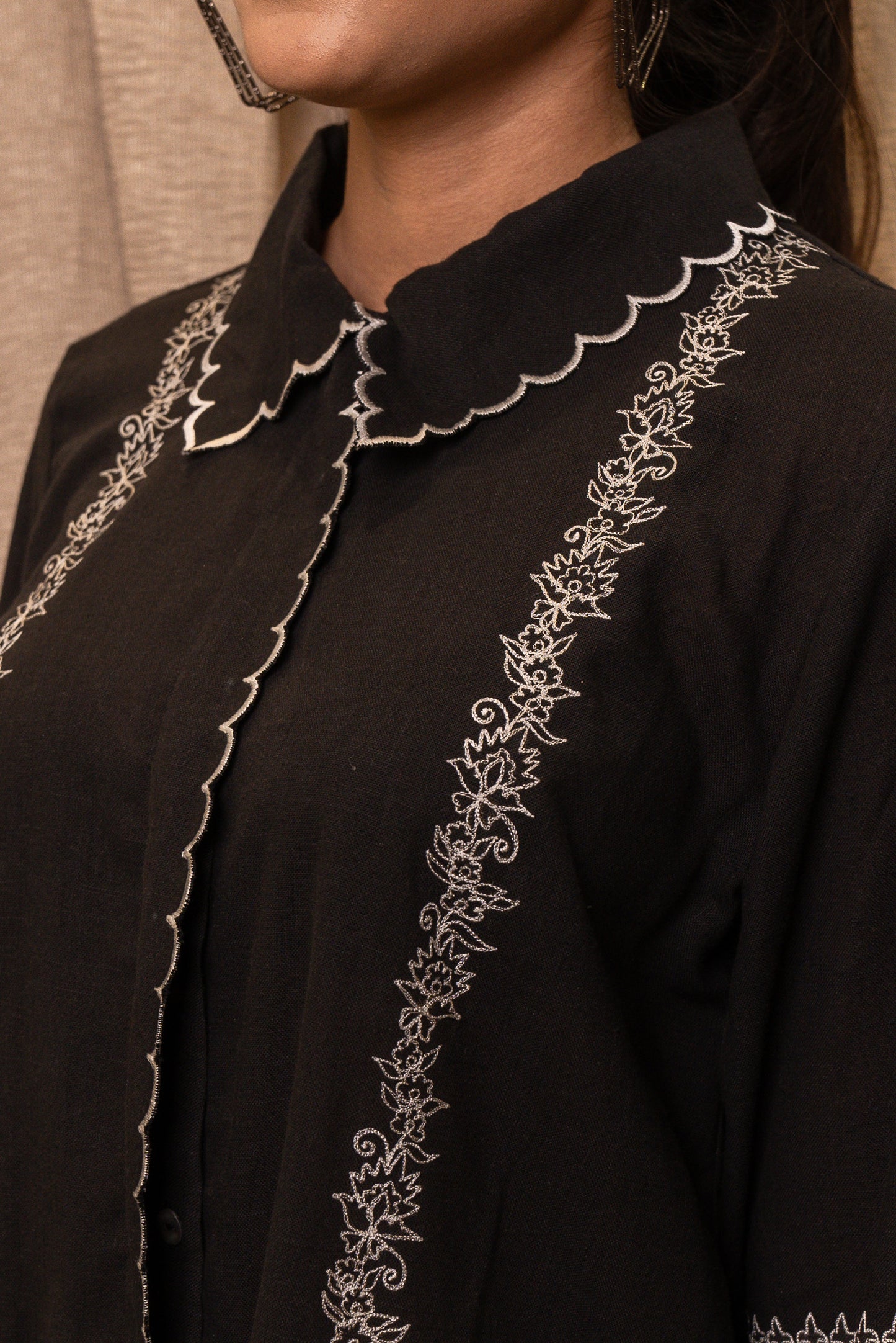 Cotton Linen Embroidered Shirt
