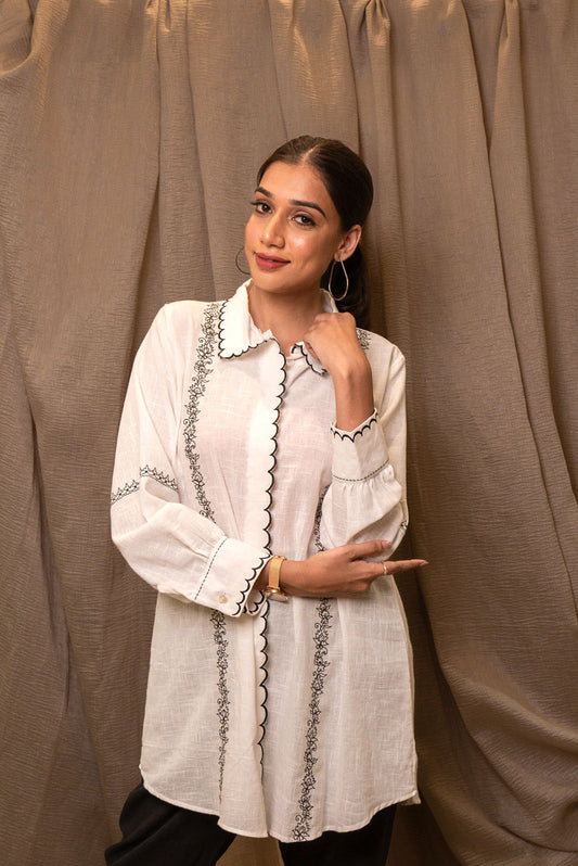 Cotton Linen Embroidered Shirt