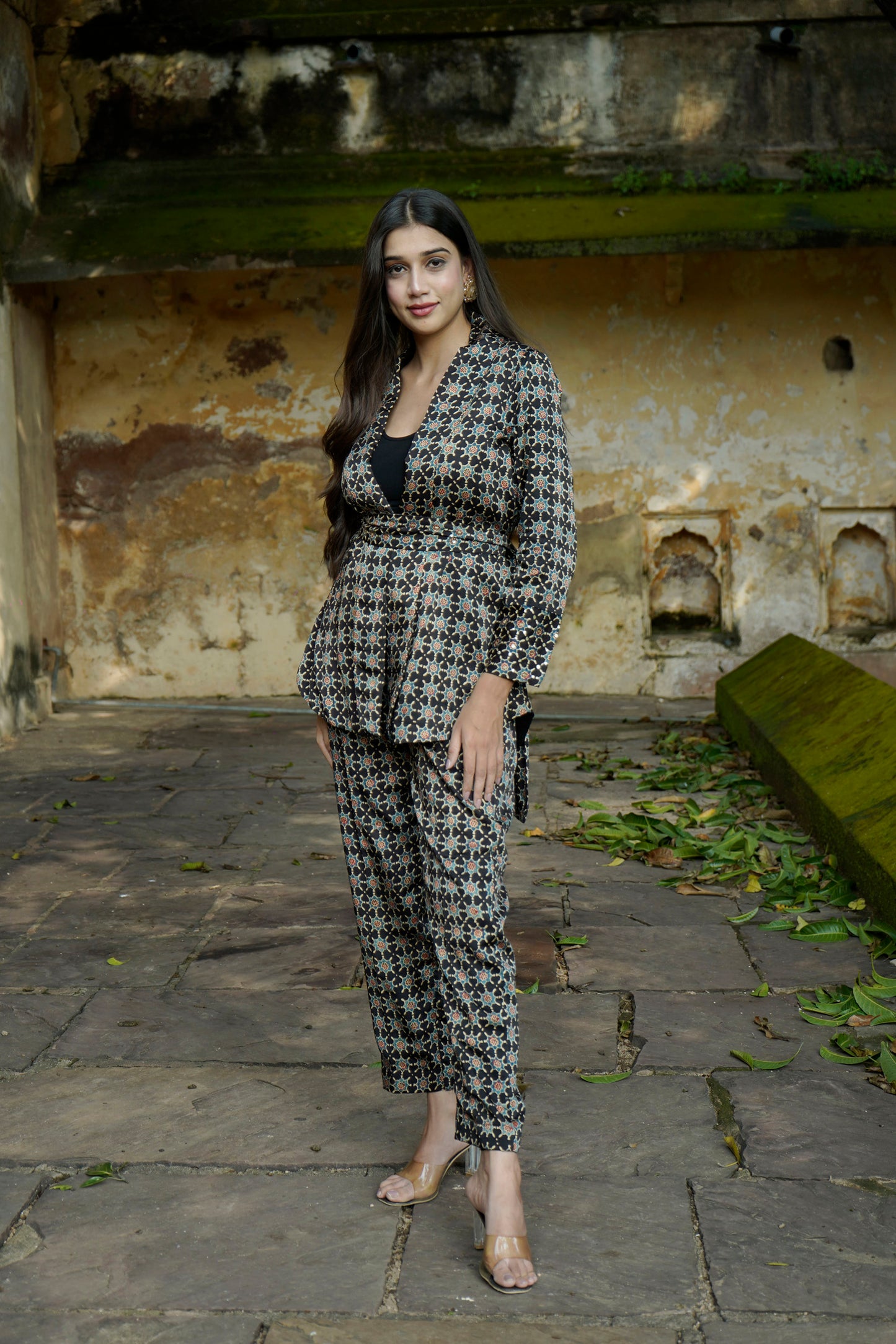 Black ajrakh star print modal cordset