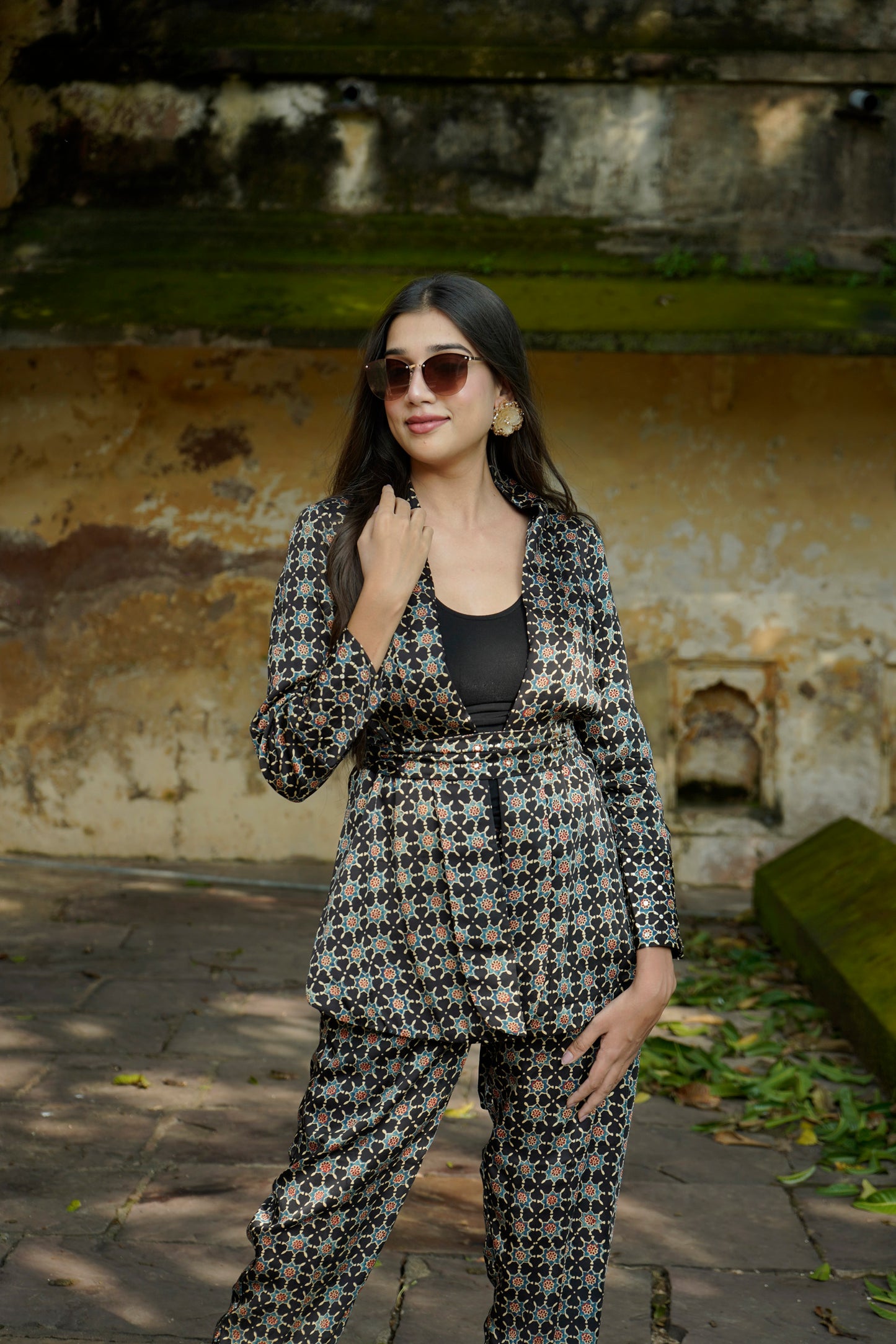 Black ajrakh star print modal cordset