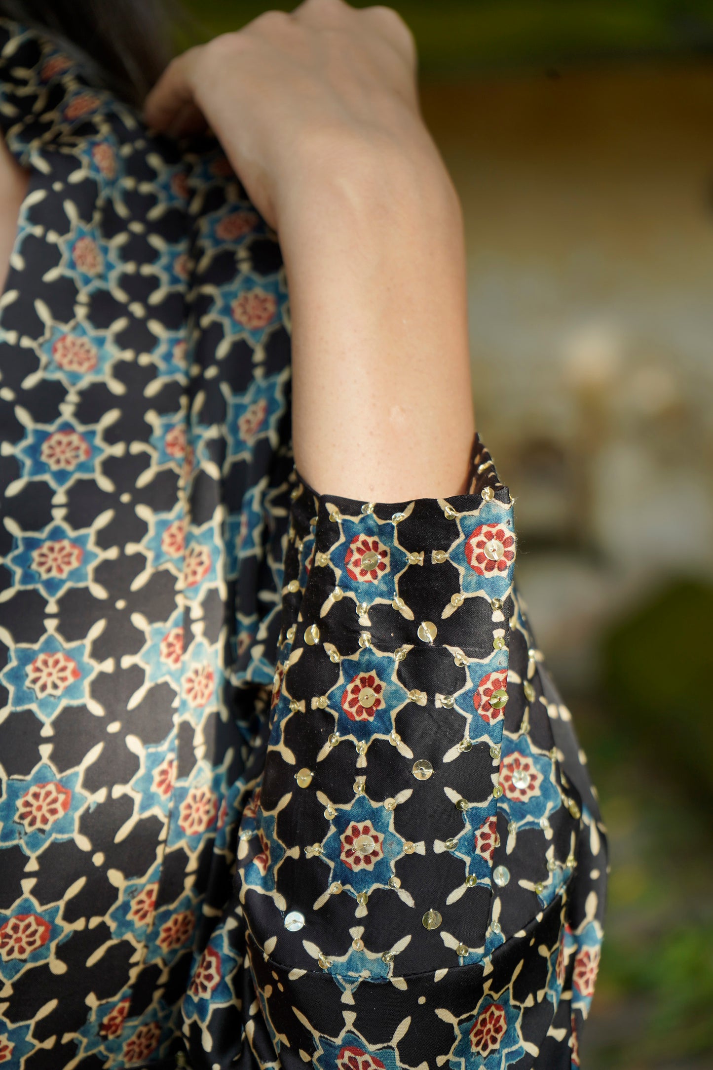 Black ajrakh star print modal cordset