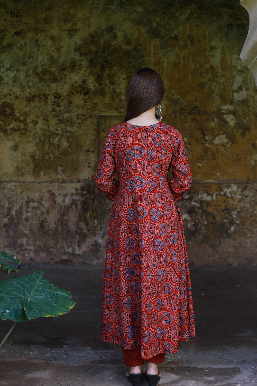 Red Ajrakh Angrakha Style Kurta