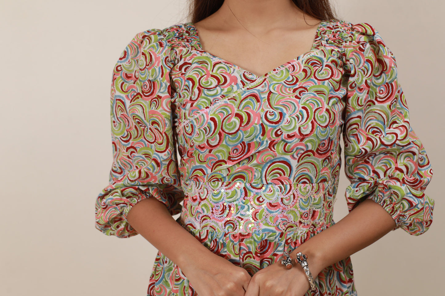 Multicolor sequence embellished dress