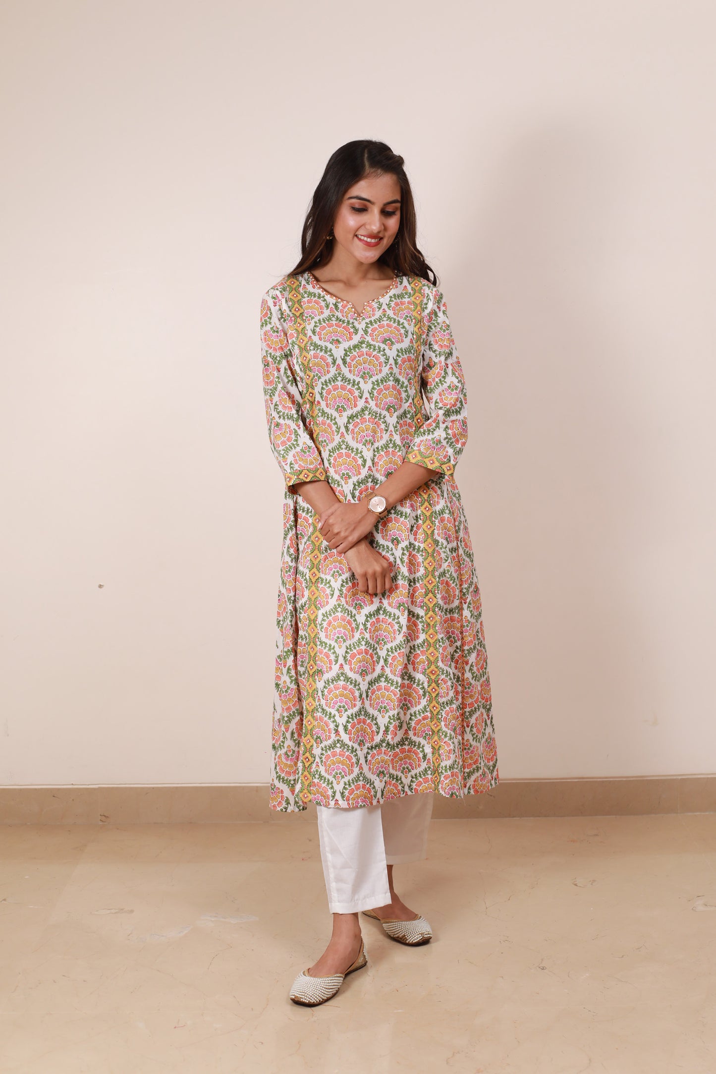 Yellow OG shape Printed Multicolor Kurta