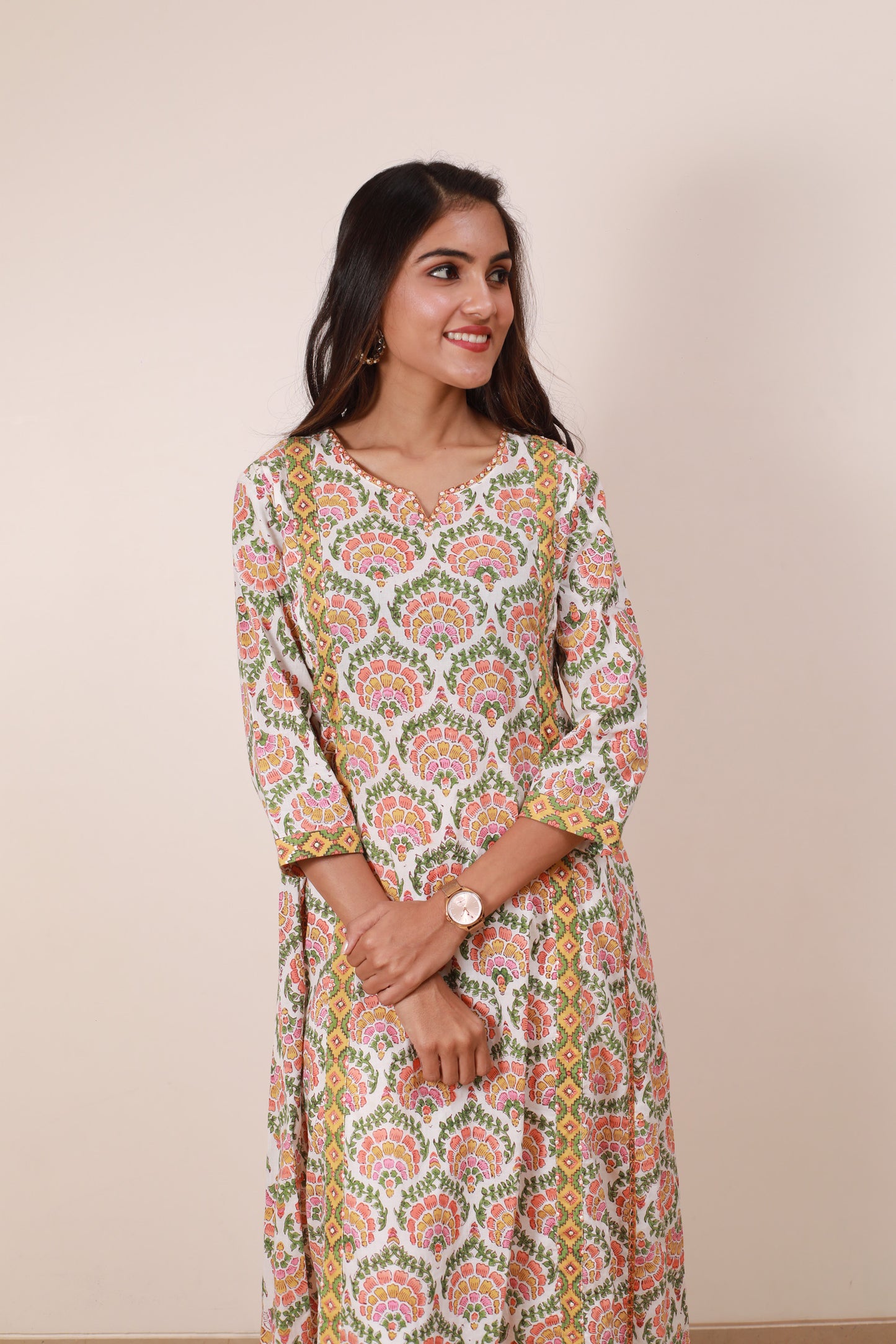 Yellow OG shape Printed Multicolor Kurta