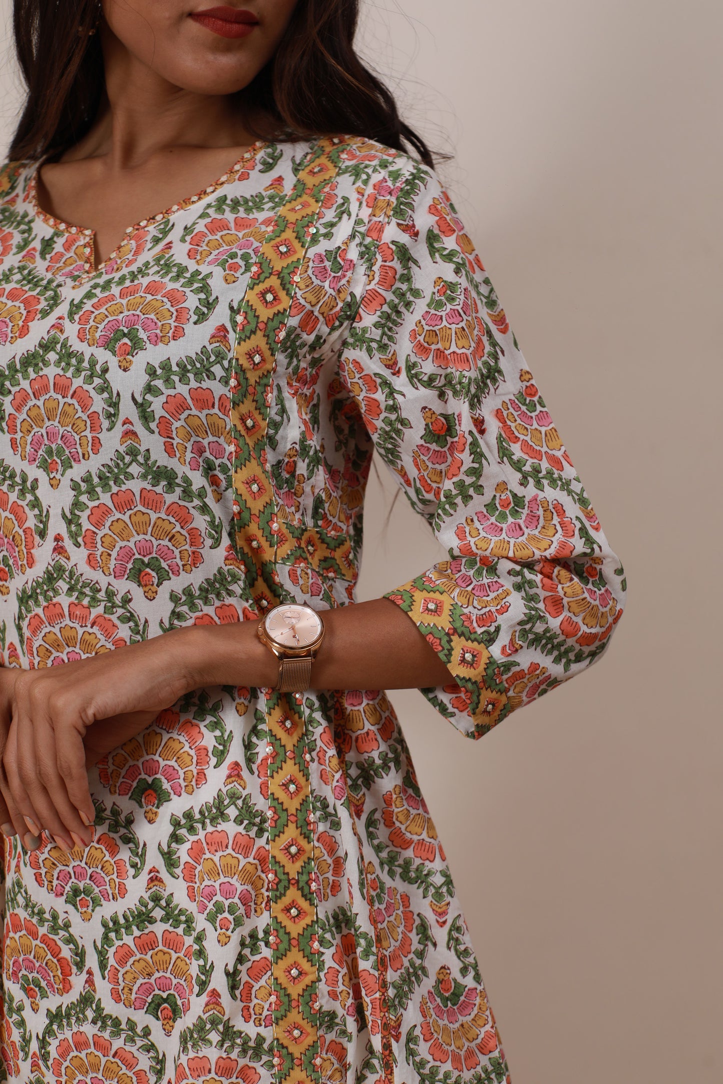 Yellow OG shape Printed Multicolor Kurta