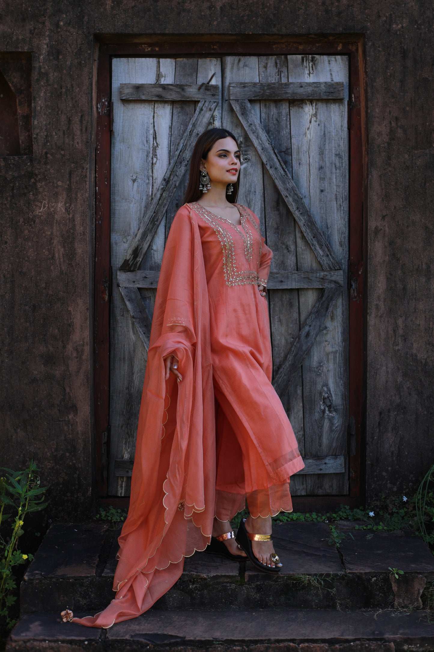Golden Embroidered Dori And Sequence Embellished Chanderi Silk Suit Set