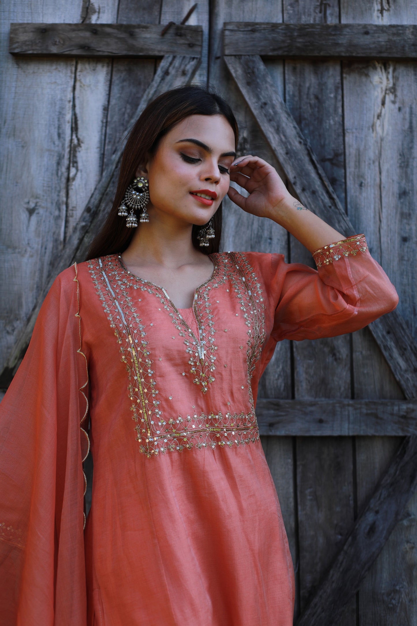Golden Embroidered Dori And Sequence Embellished Chanderi Silk Suit Set
