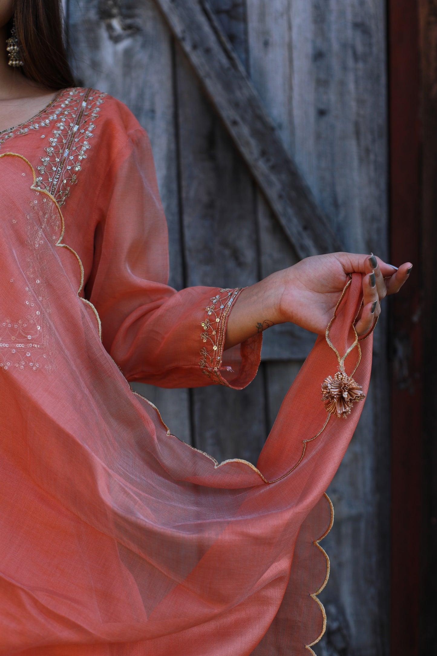 Golden Embroidered Dori And Sequence Embellished Chanderi Silk Suit Set