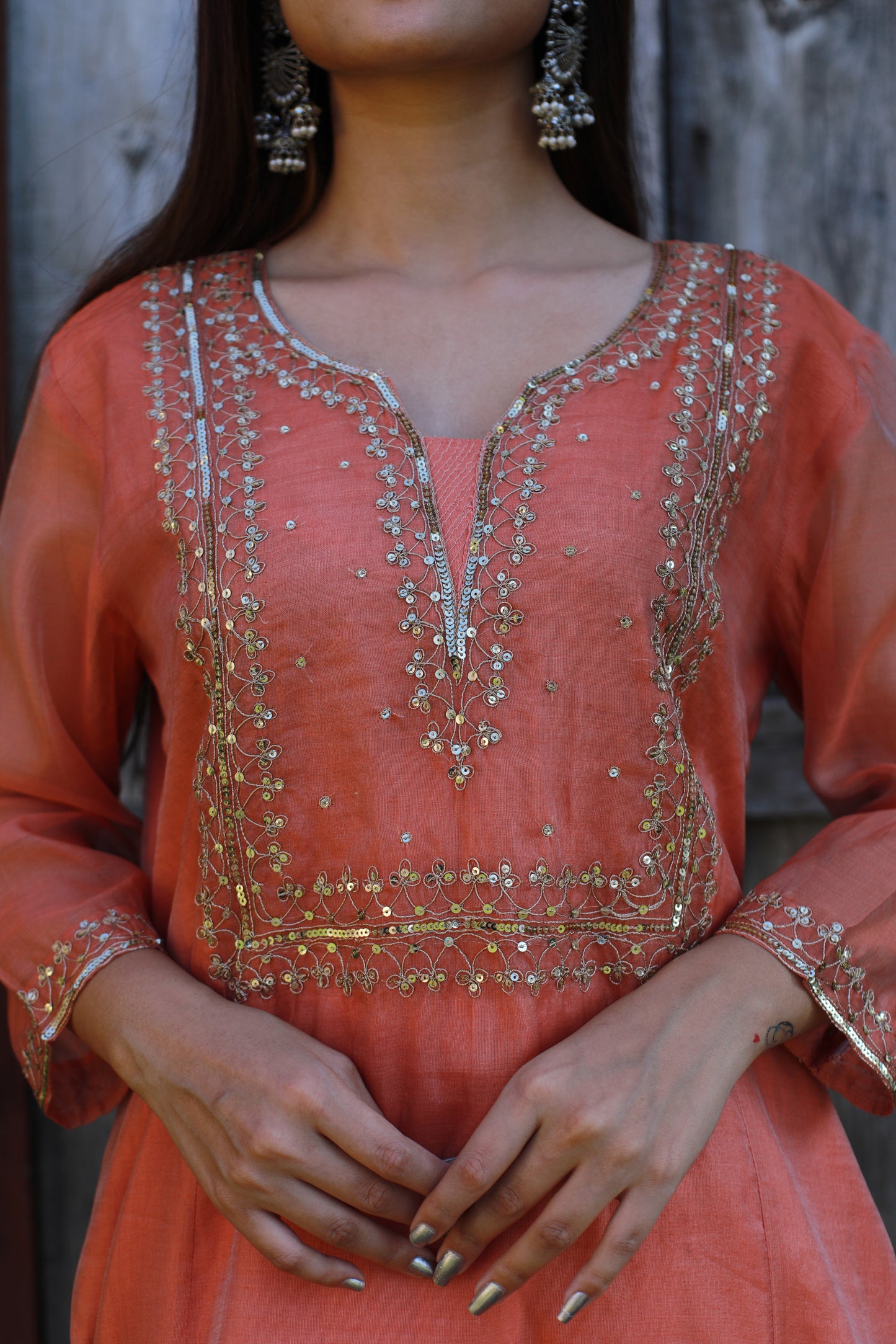 Golden Embroidered Dori And Sequence Embellished Chanderi Silk Suit Set