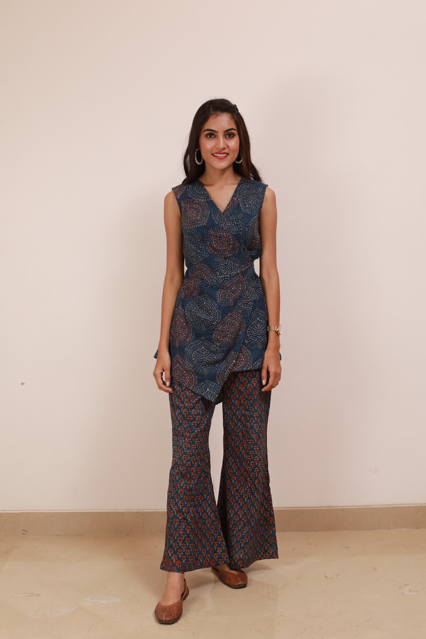 Blue Ajrakh Drape Cordset