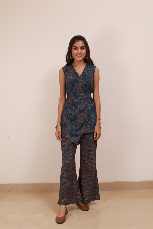Blue Ajrakh Drape Cordset
