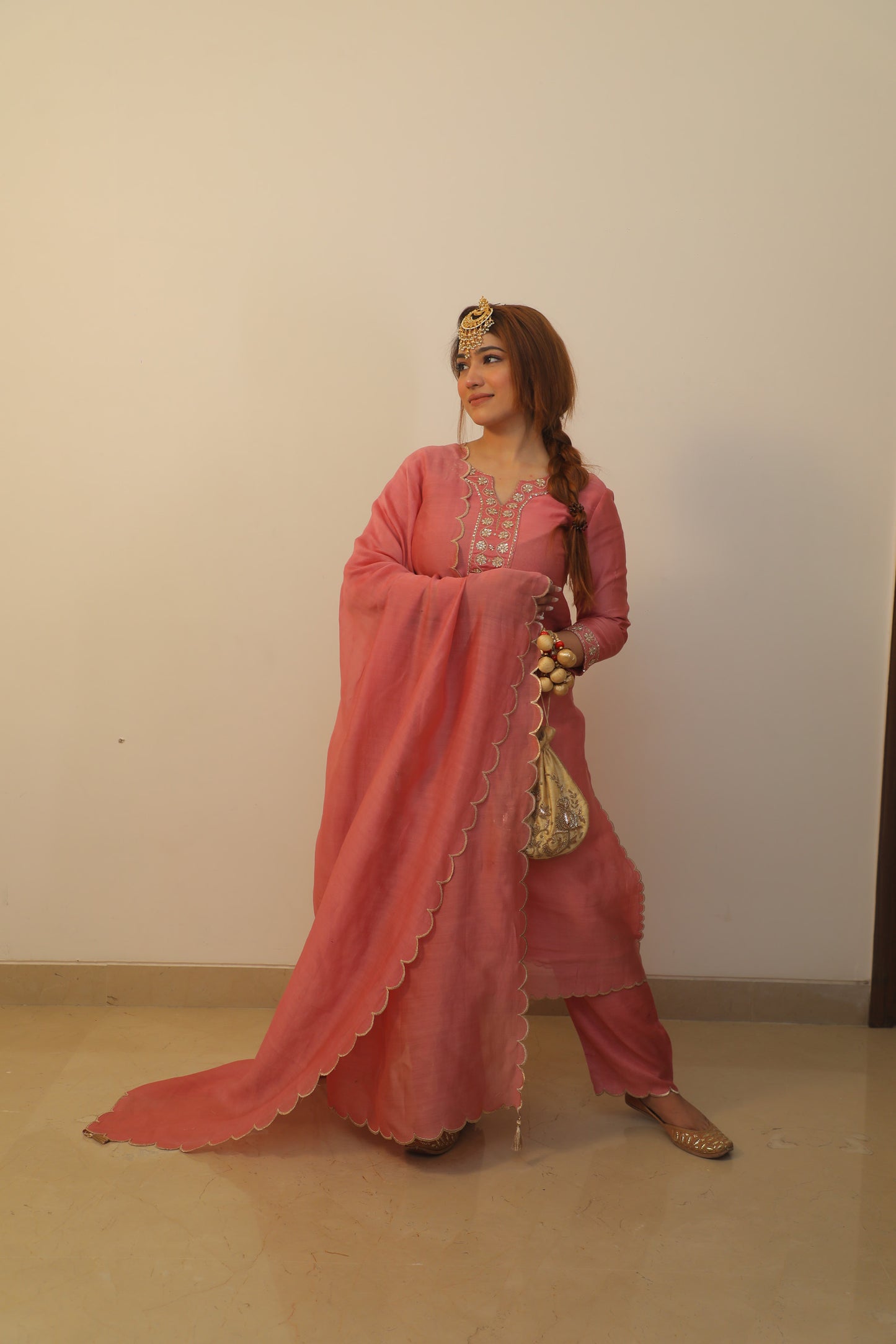 Rosegold Chanderi silk with Zari Embroidery