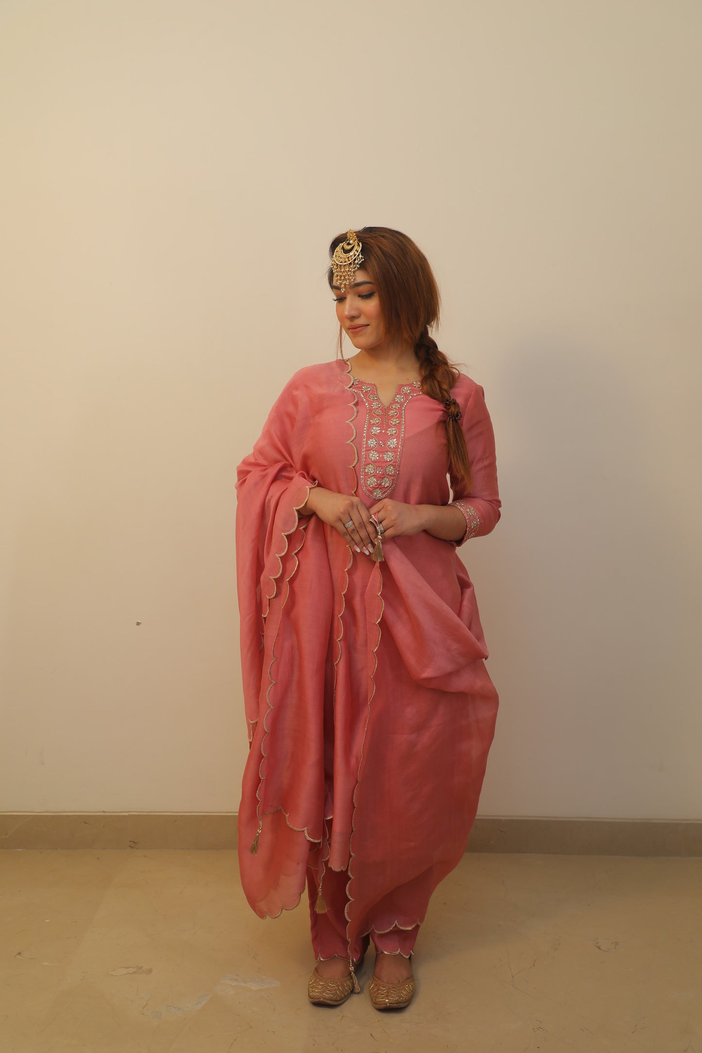 Rosegold Chanderi silk with Zari Embroidery