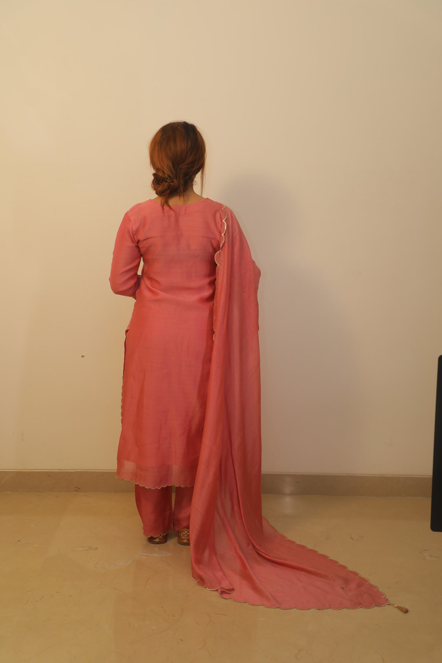 Rosegold Chanderi silk with Zari Embroidery