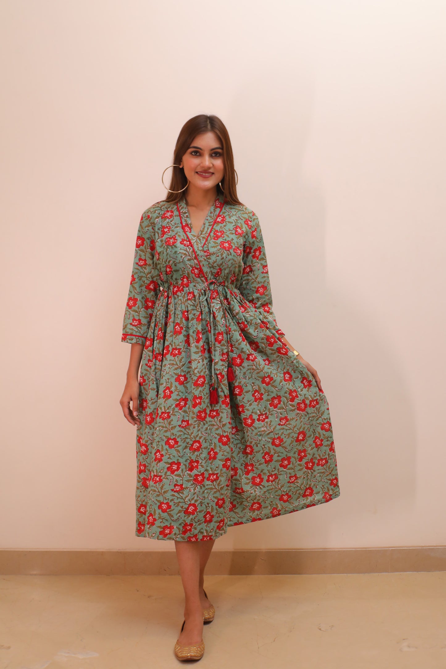 Green Sequence Embellished Wrap Dress