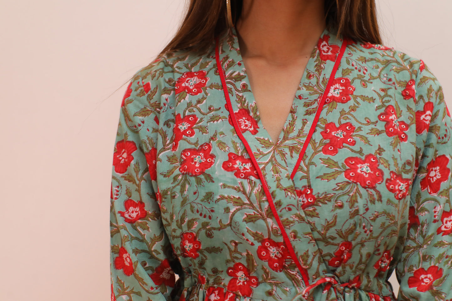 Green Sequence Embellished Wrap Dress