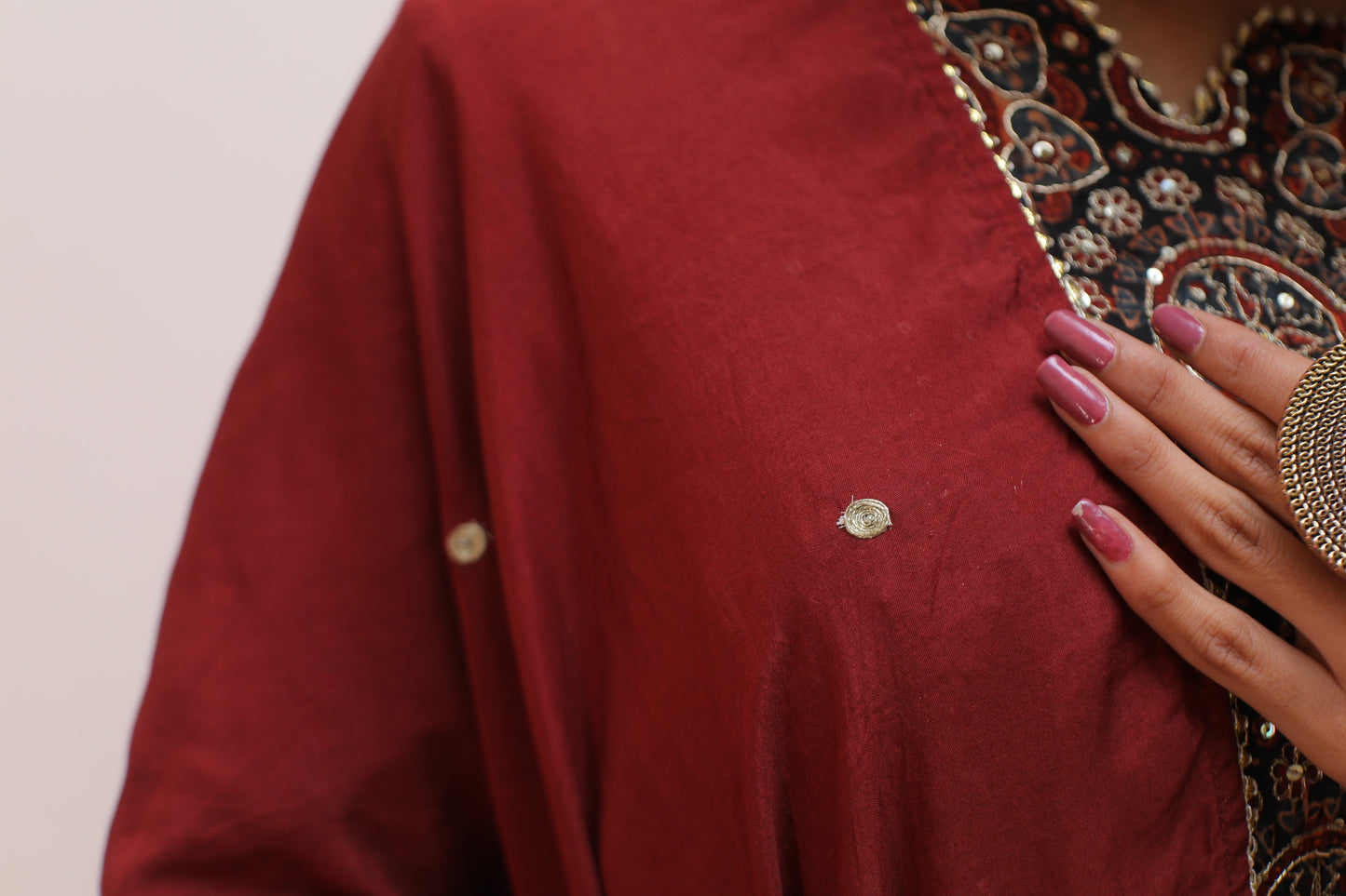 Black Maroon ajrakh print Modal Zari zardozi embellished suit set