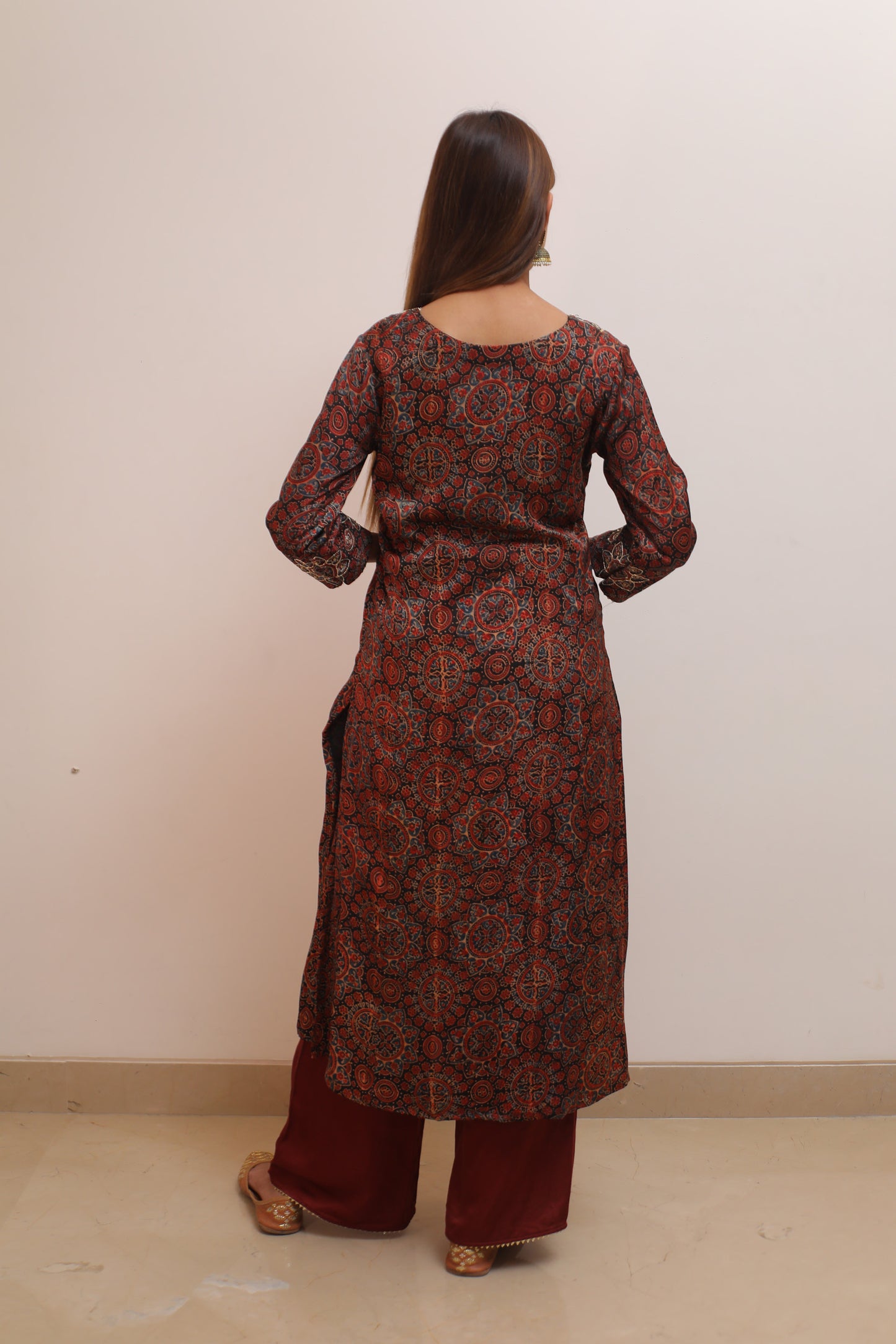 Black Maroon ajrakh print Modal Zari zardozi embellished suit set
