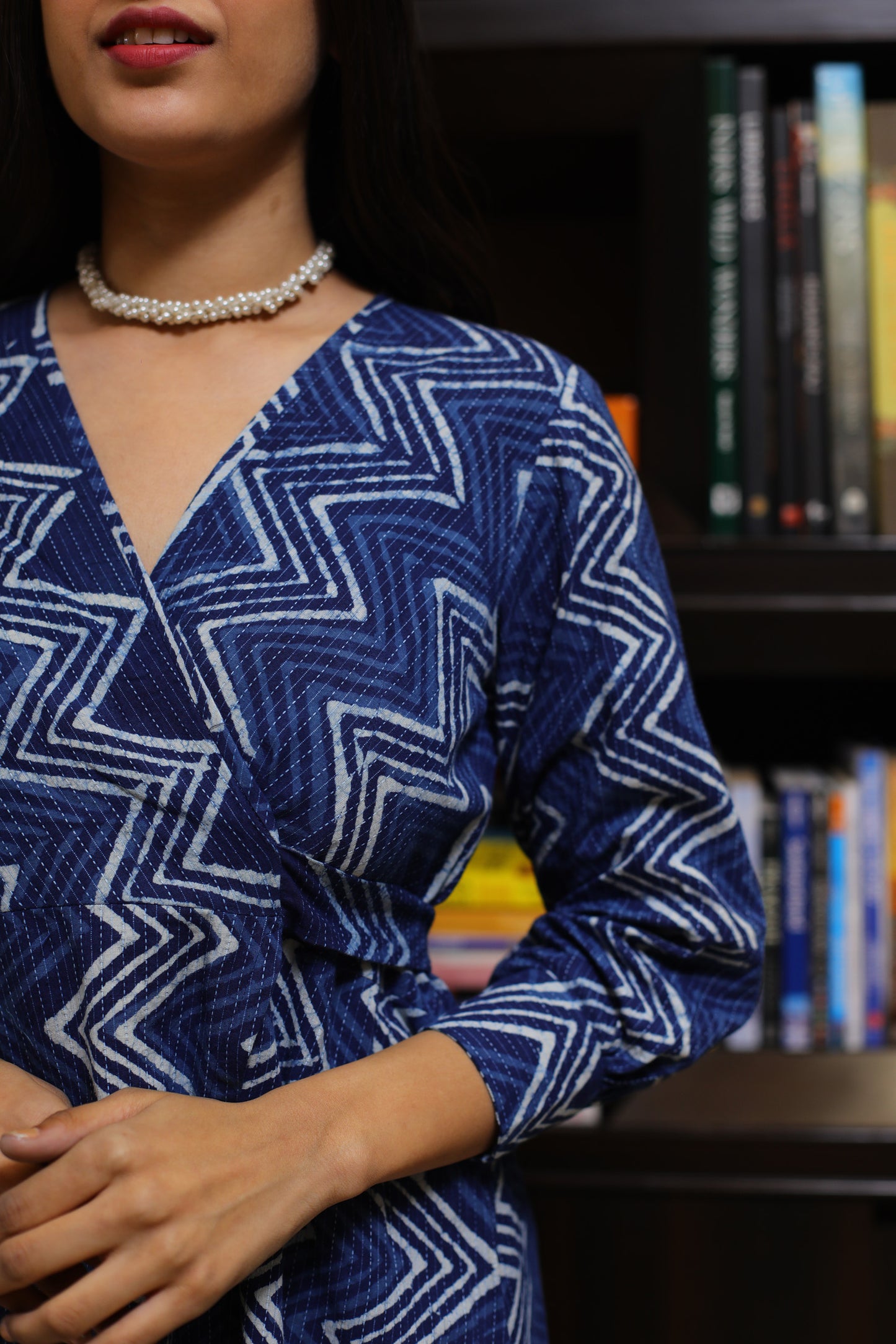 Indigo zigzag Katha Cotton Dress