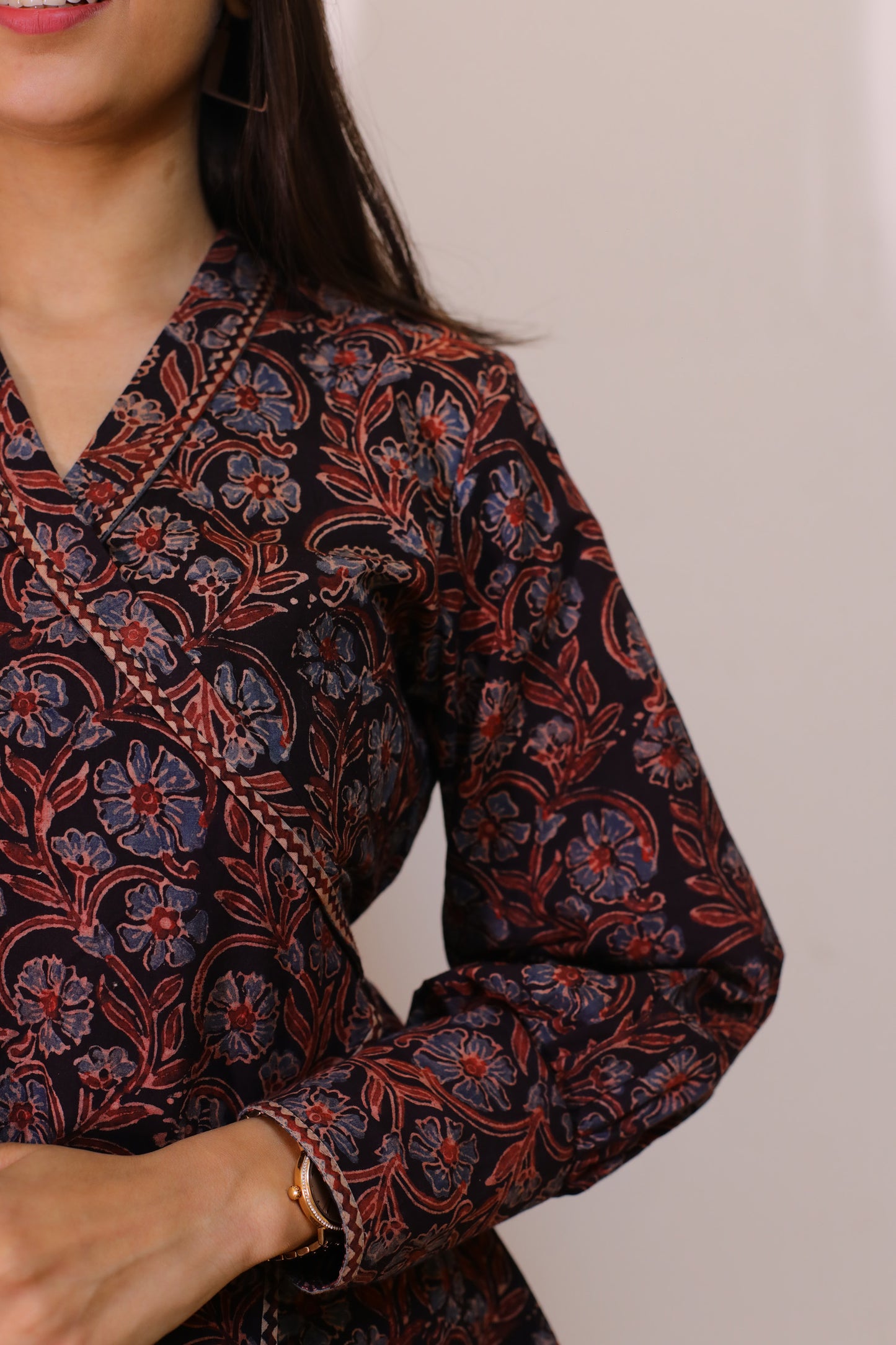 Black Ajrakh print Wrap top