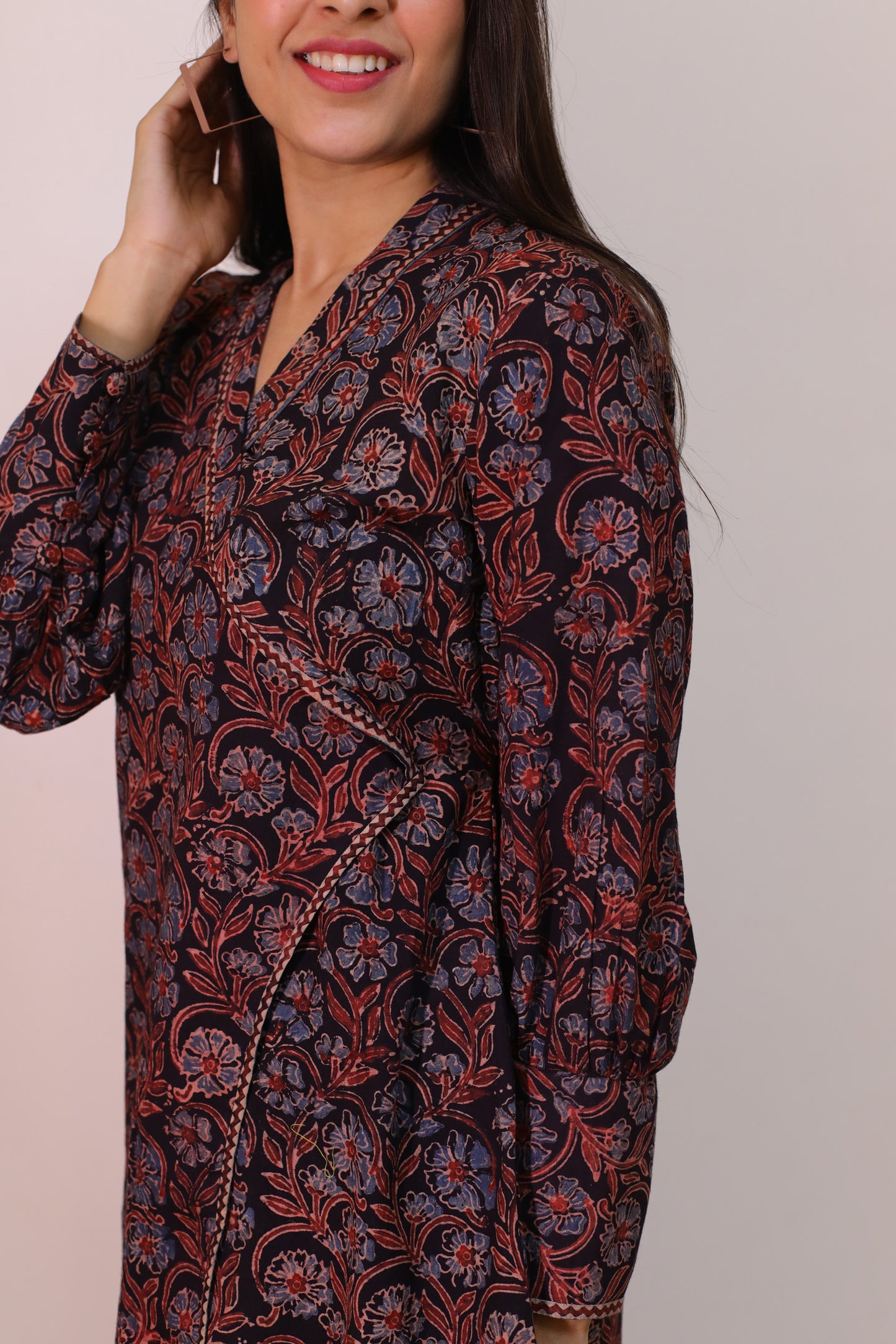 Black Ajrakh print Wrap top