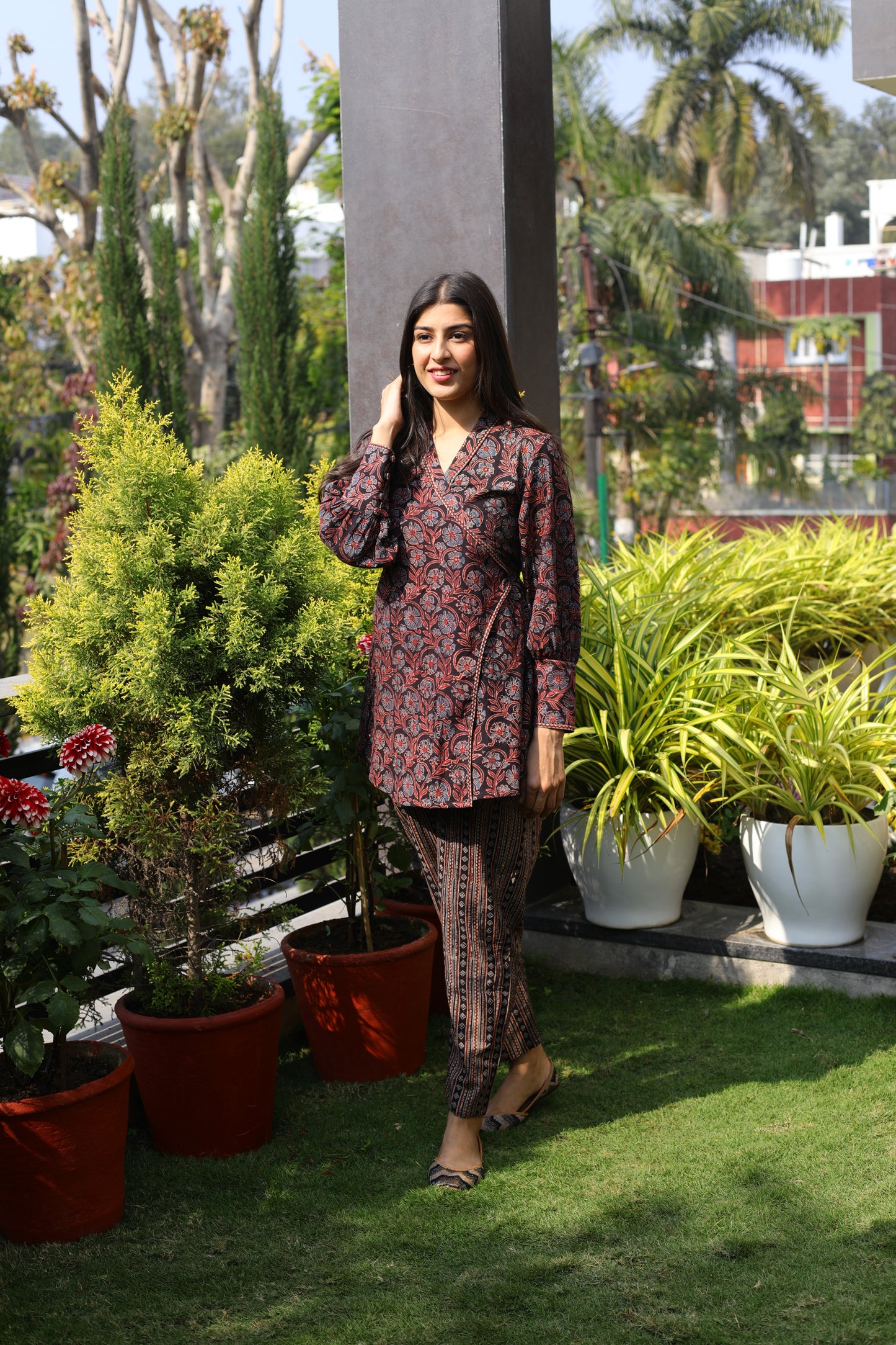Black Ajrakh print Wrap top