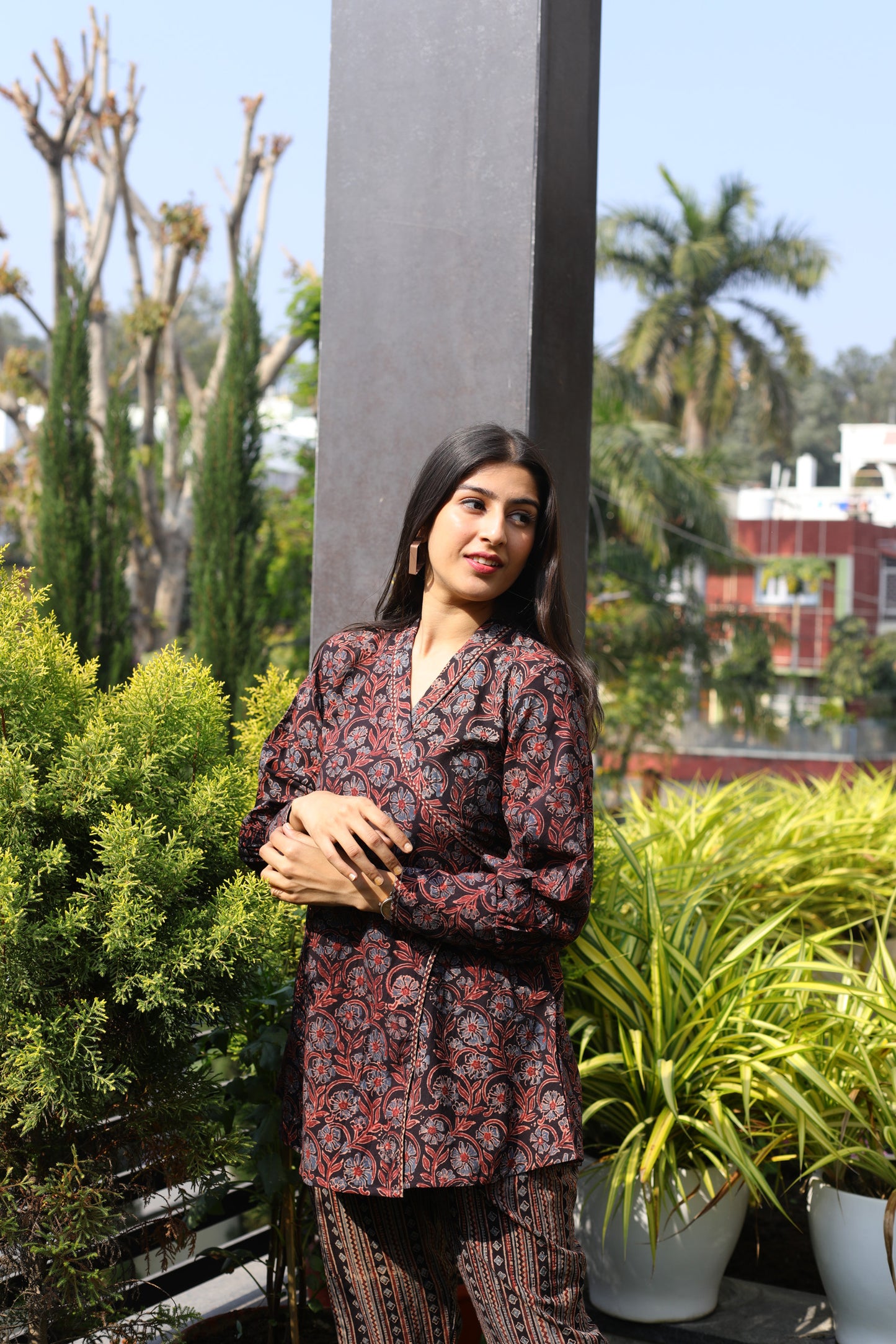 Black Ajrakh print Wrap top